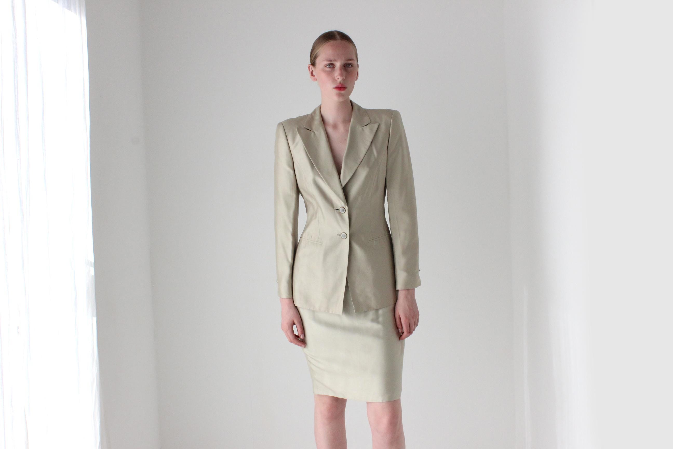 1990s Escada by Margaretha Ley Neutral Silk Skirt Suit