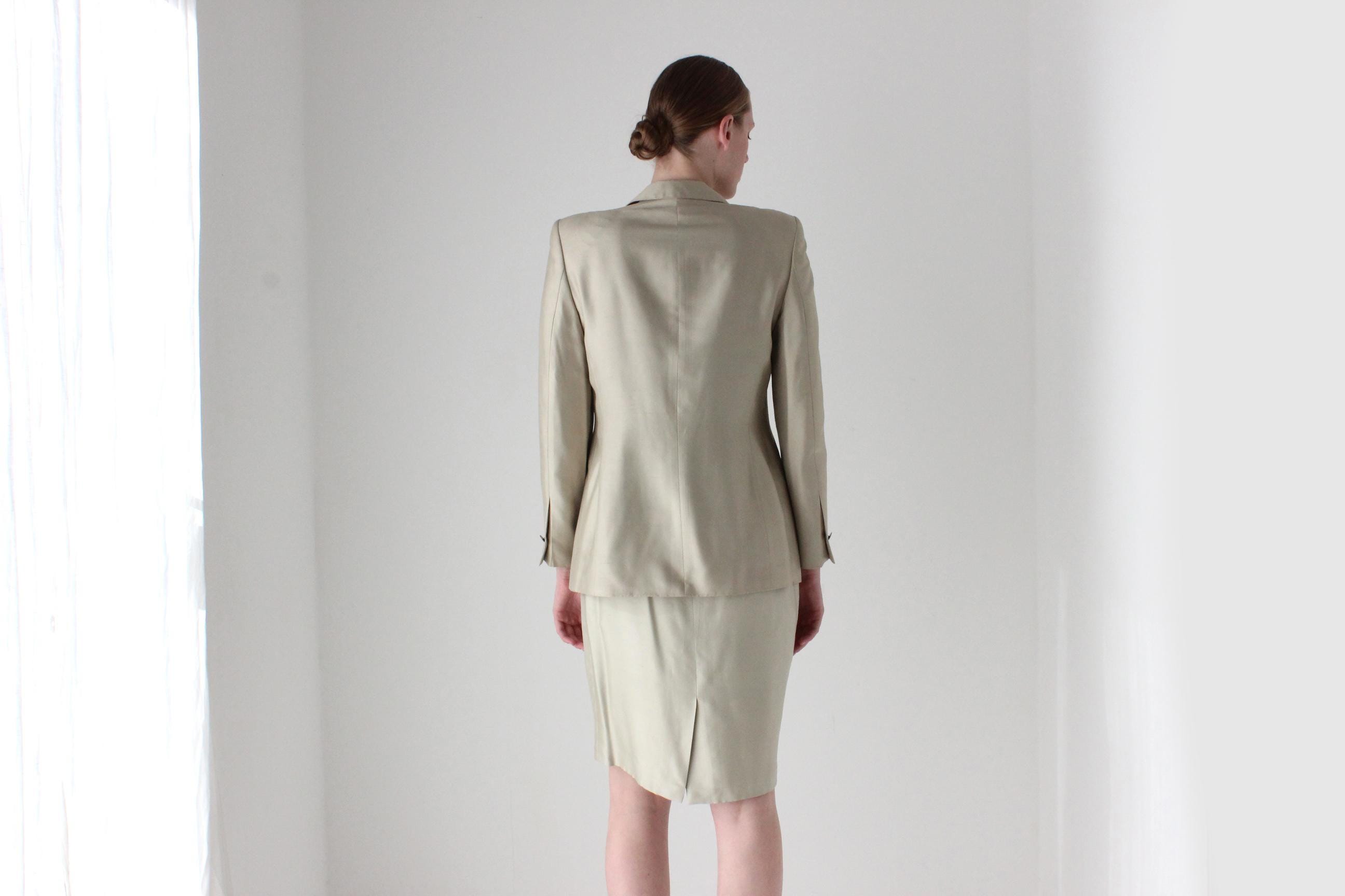 1990s Escada by Margaretha Ley Neutral Silk Skirt Suit