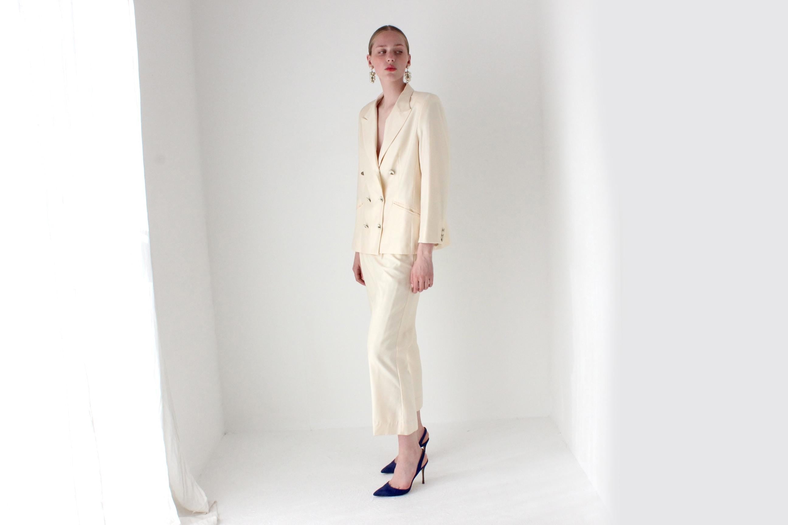 1980s ESCADA Wool, Silk & Mohair Bridal Pant Suit