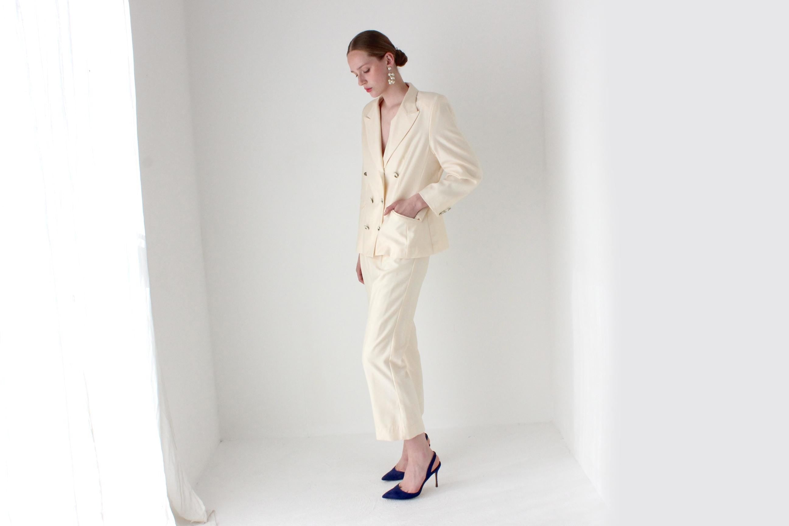 1980s ESCADA Wool, Silk & Mohair Bridal Pant Suit