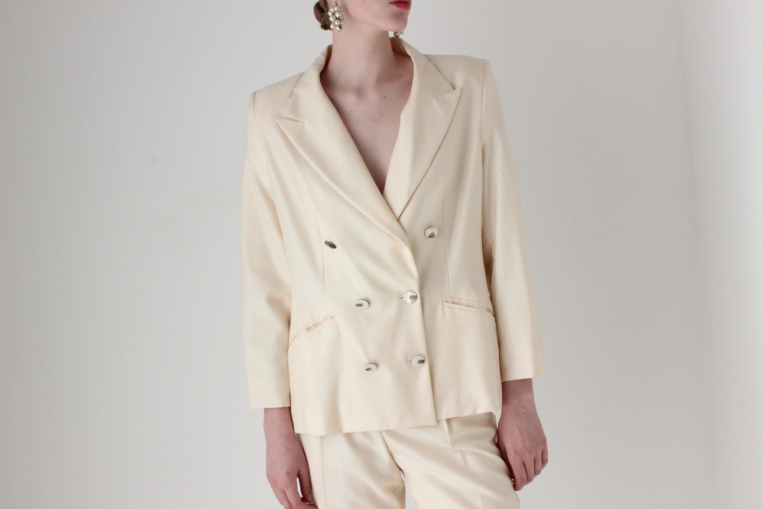 1980s ESCADA Wool, Silk & Mohair Bridal Pant Suit