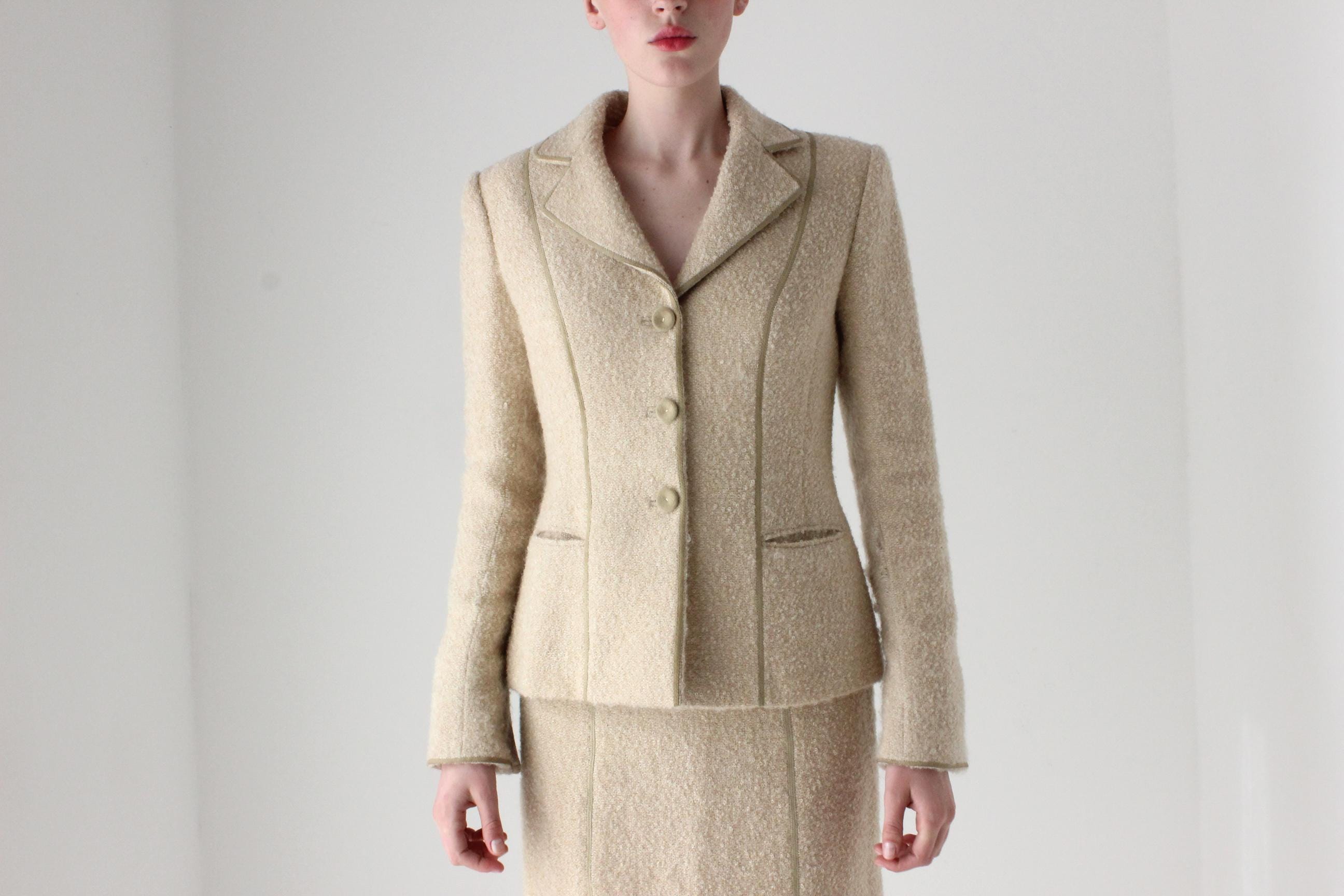 1990s Italian Designer Luisa Beccaria Mohair & Wool Winter Skirt Suit