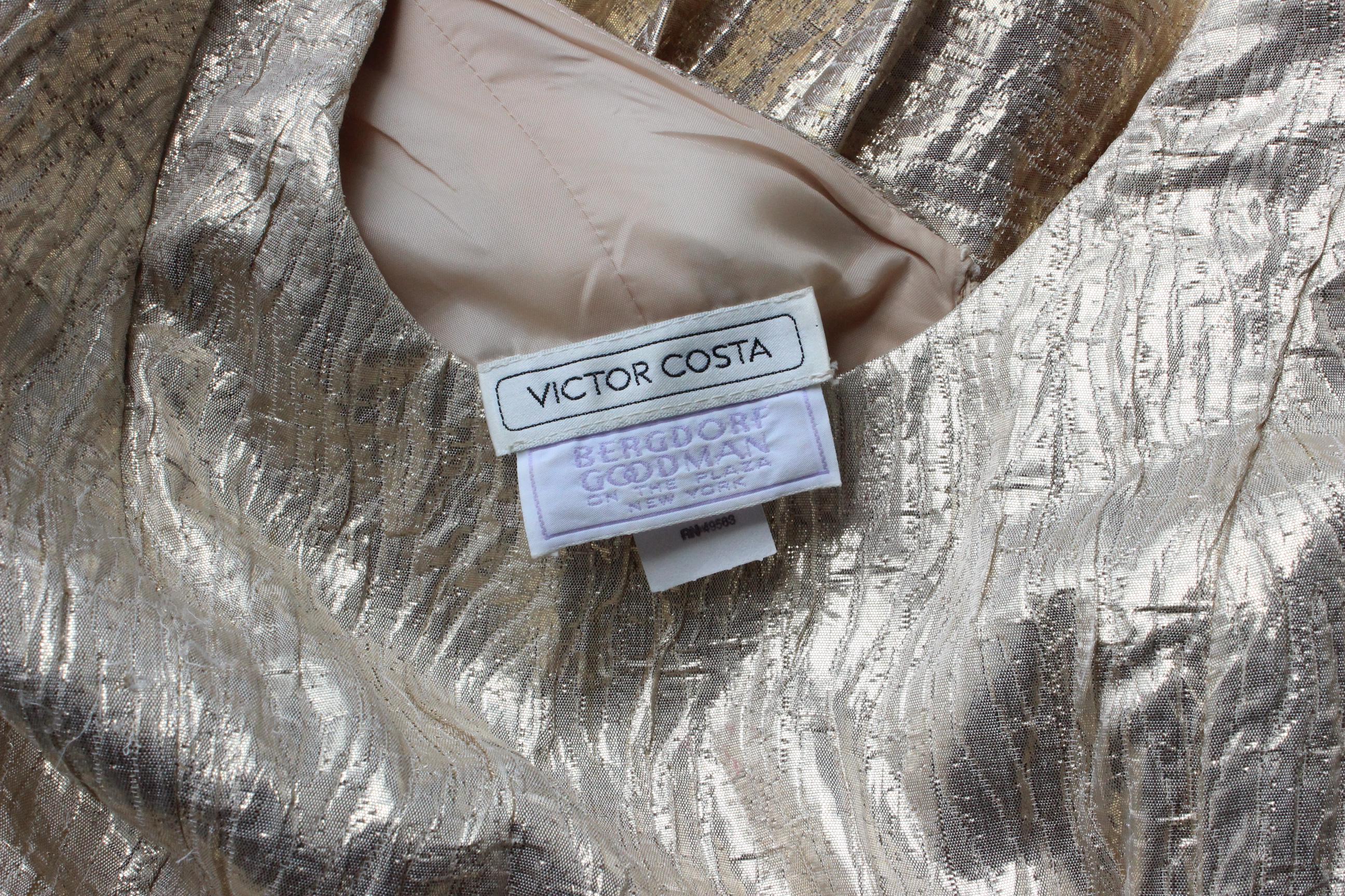 1980s Victor Costa Gold Metallic Lamé Disco Dress w/ Origami Sleeves