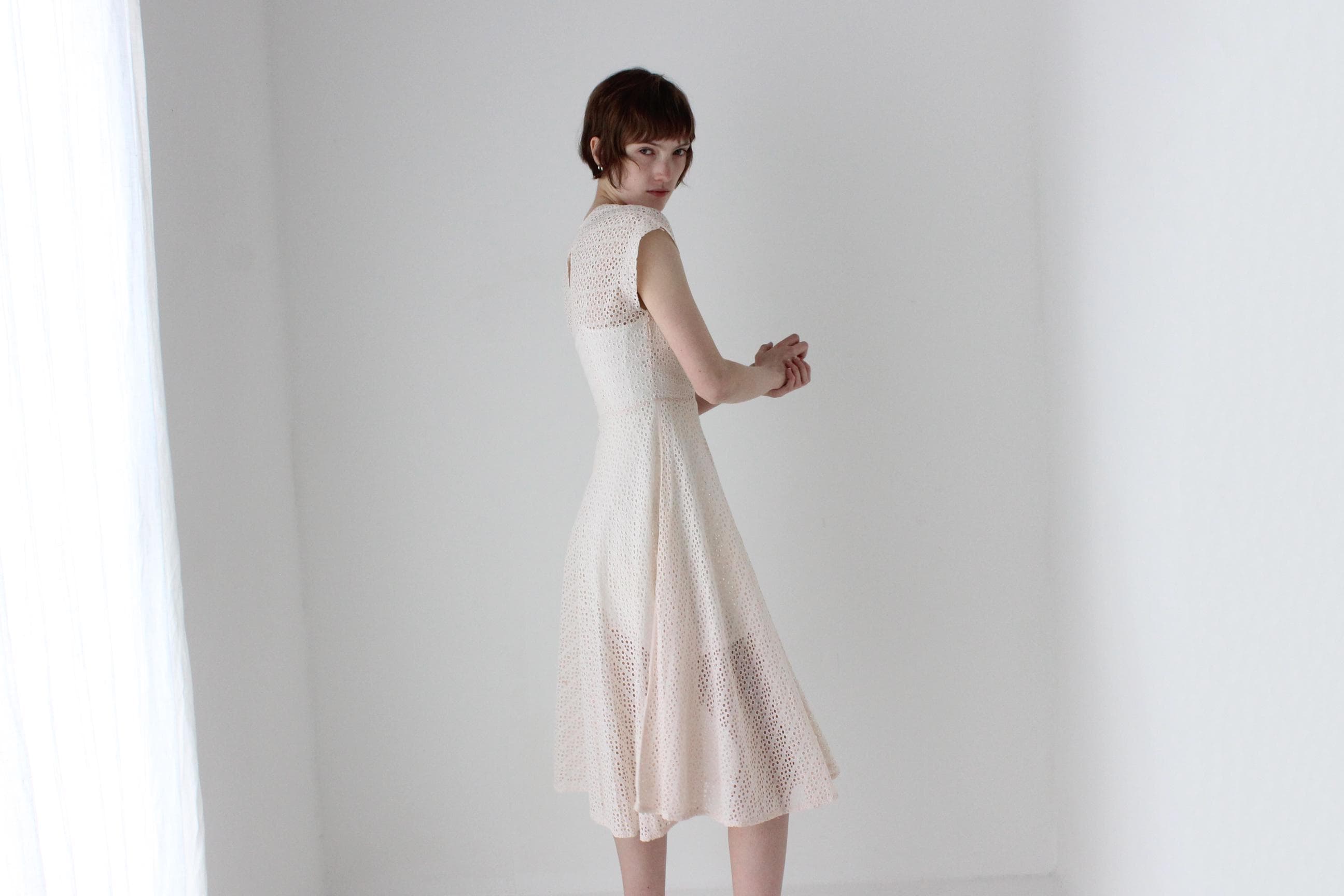 1950s Blush Pink Cotton Eyelet Dress