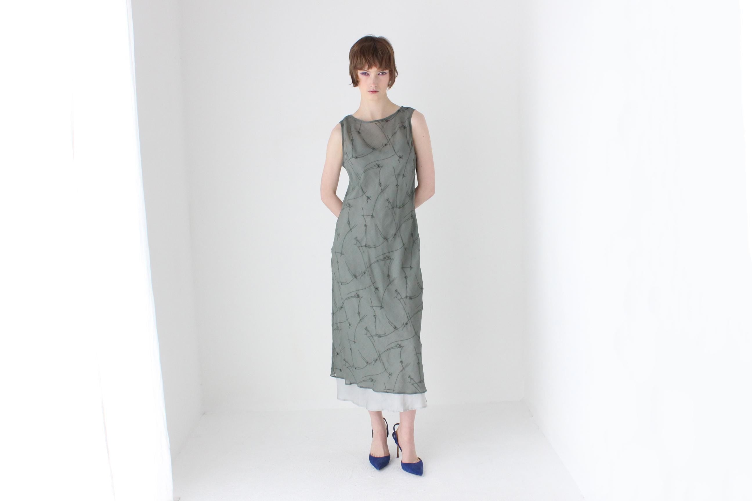 90s CUE Sheer Crepe Georgette Bias Cut Dress