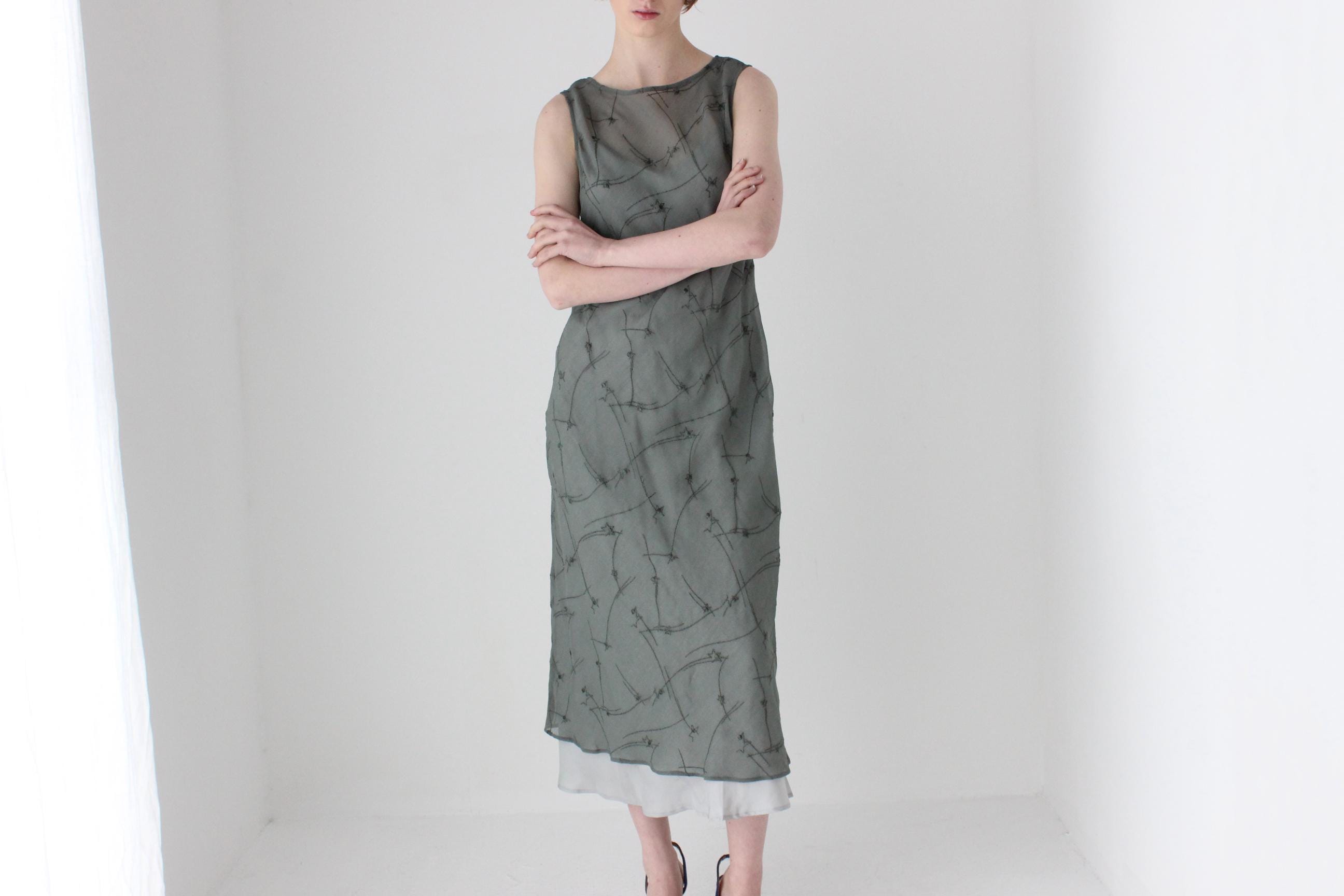 90s CUE Sheer Crepe Georgette Bias Cut Dress