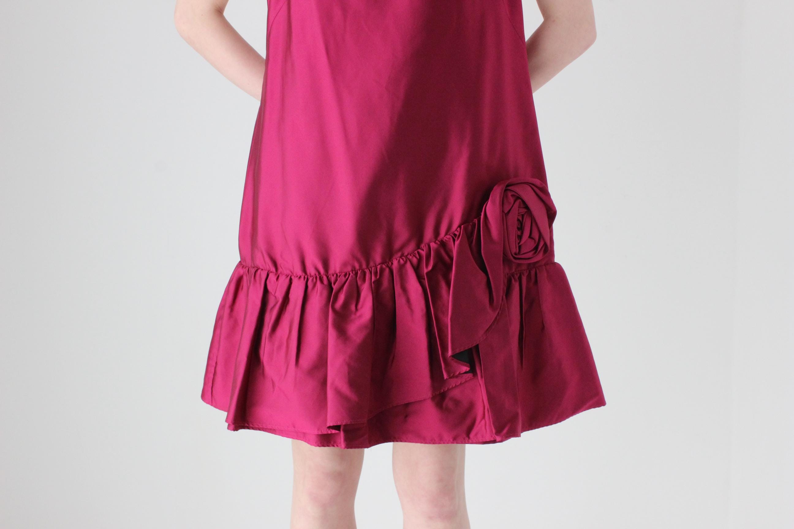 90s MOSCHINO Voluminous Silk Ruffle & Rosette Mini Tent Dress