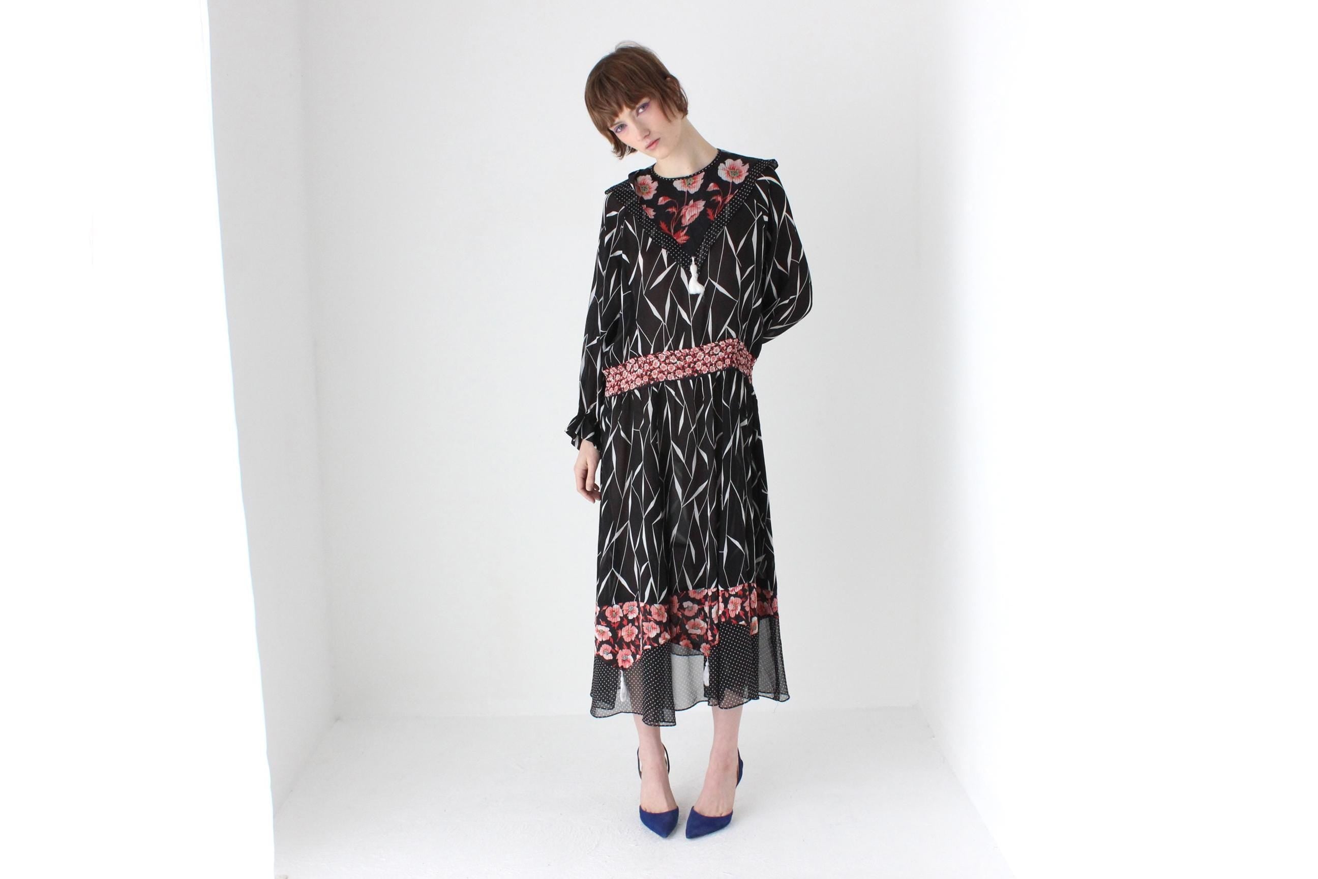 80s Designer Diane Freis Multi-Print Georgette Dress