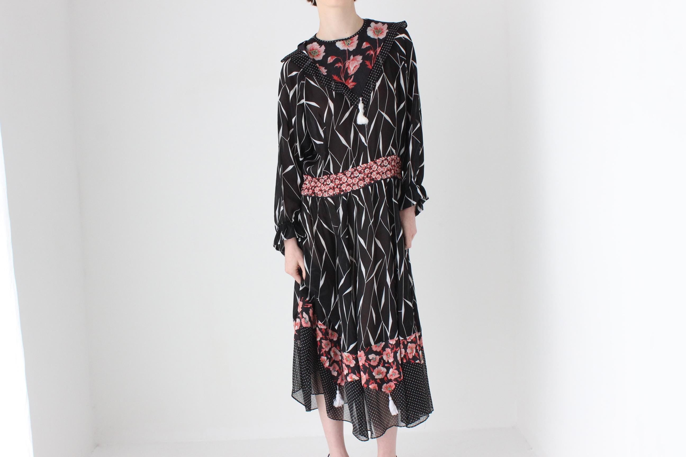 80s Designer Diane Freis Multi-Print Georgette Dress