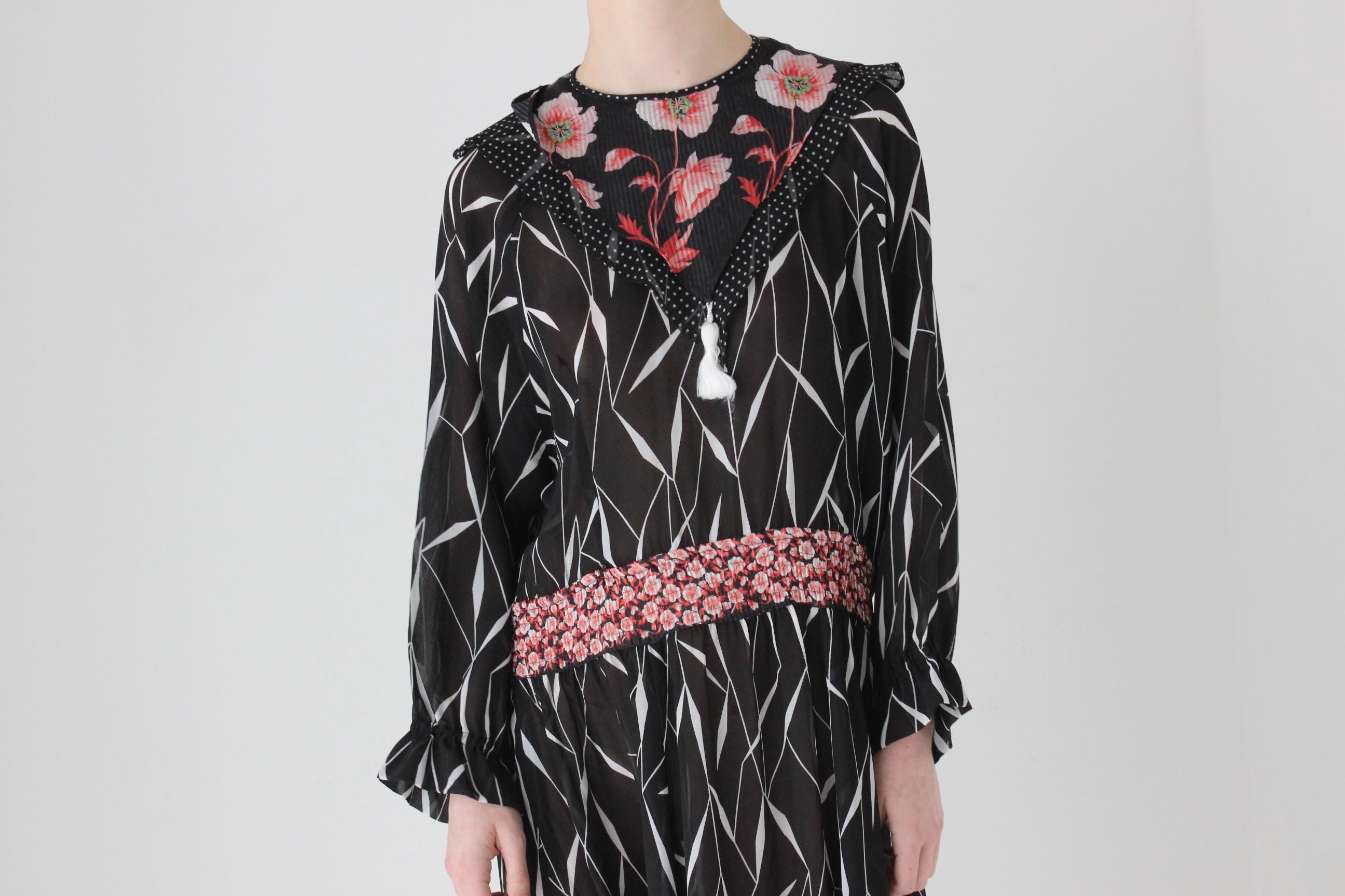 80s Designer Diane Freis Multi-Print Georgette Dress