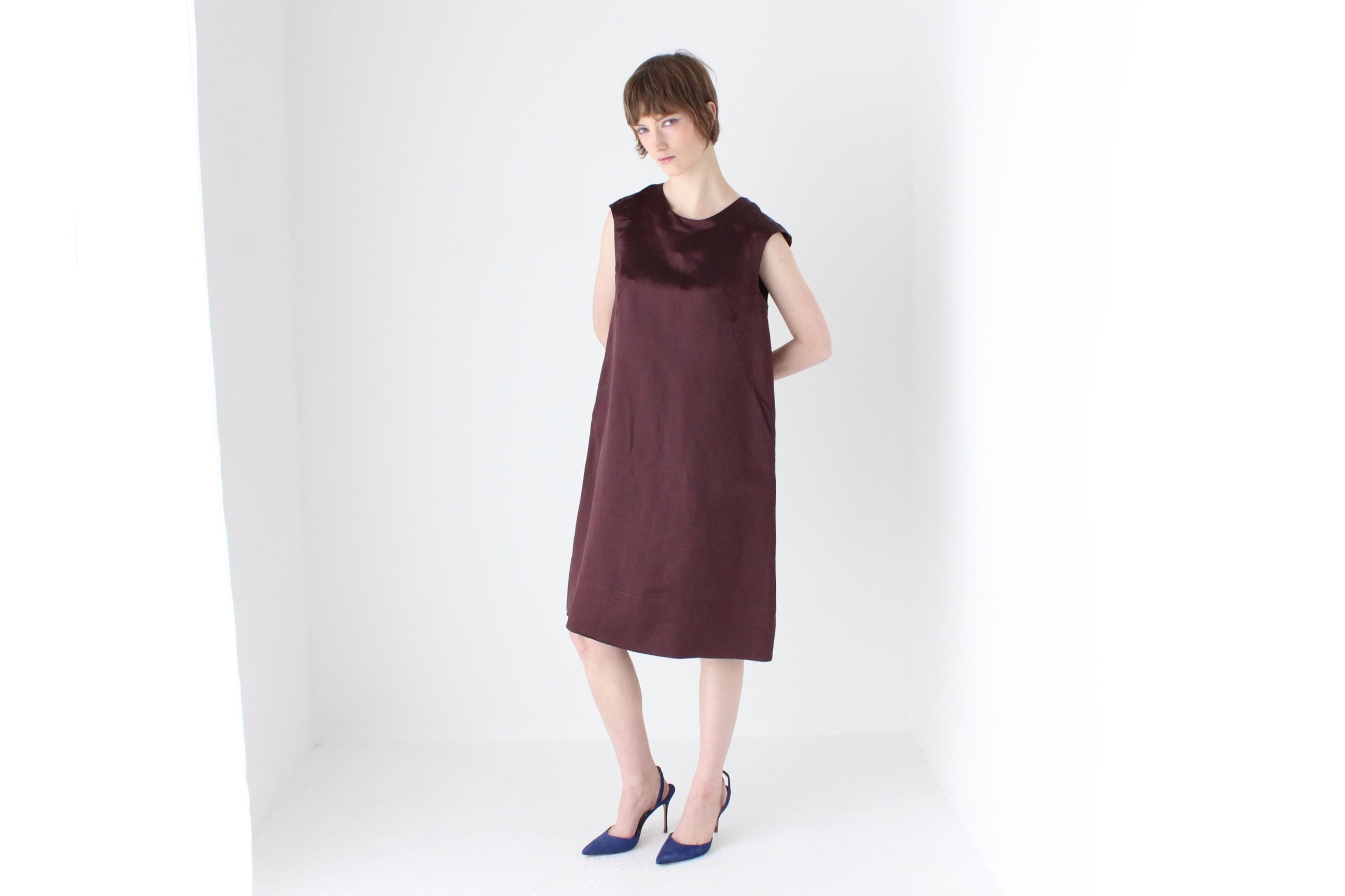 2000s MARNI Silk & Linen Lantern Tent Dress in Aubergine