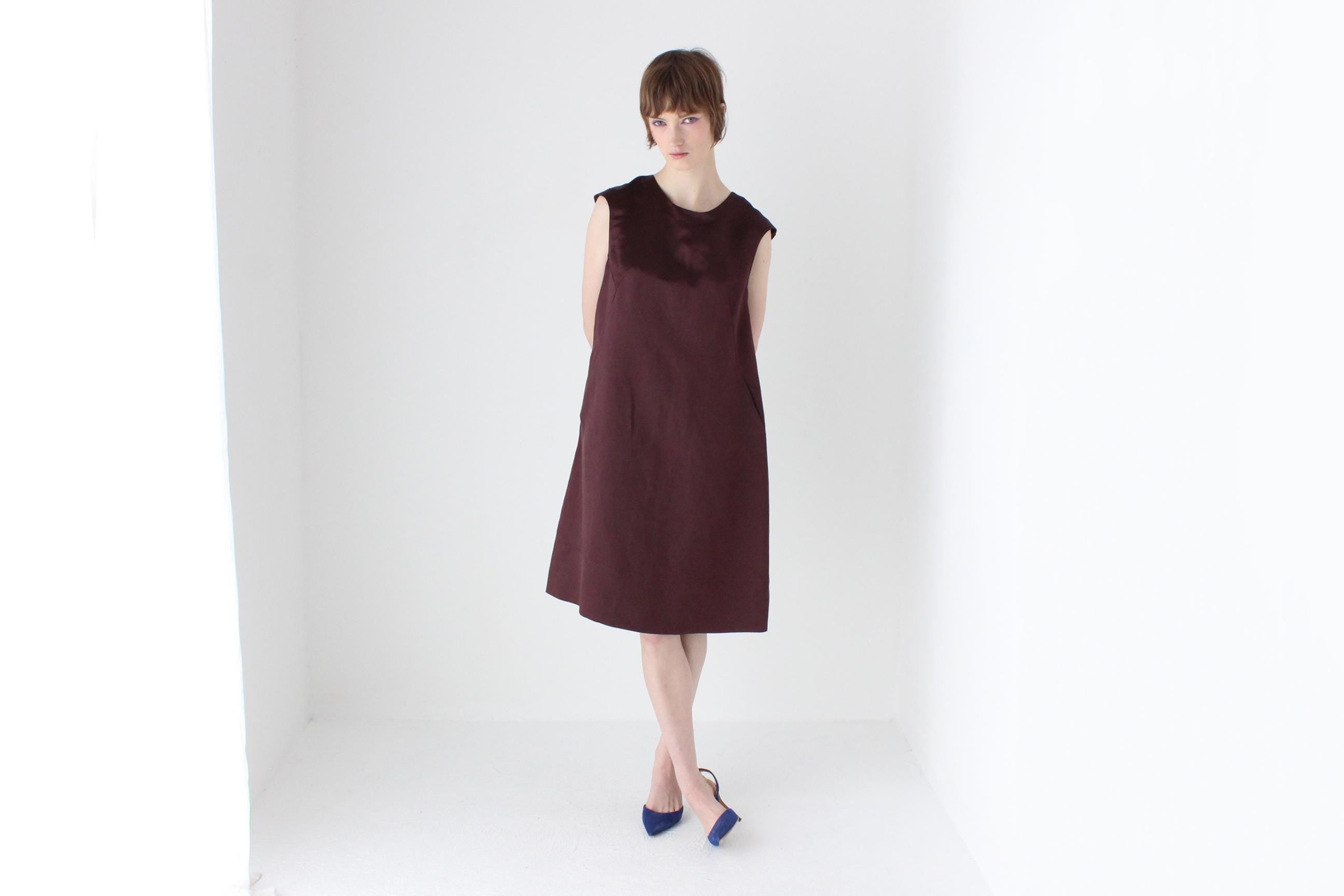 2000s MARNI Silk & Linen Lantern Tent Dress in Aubergine