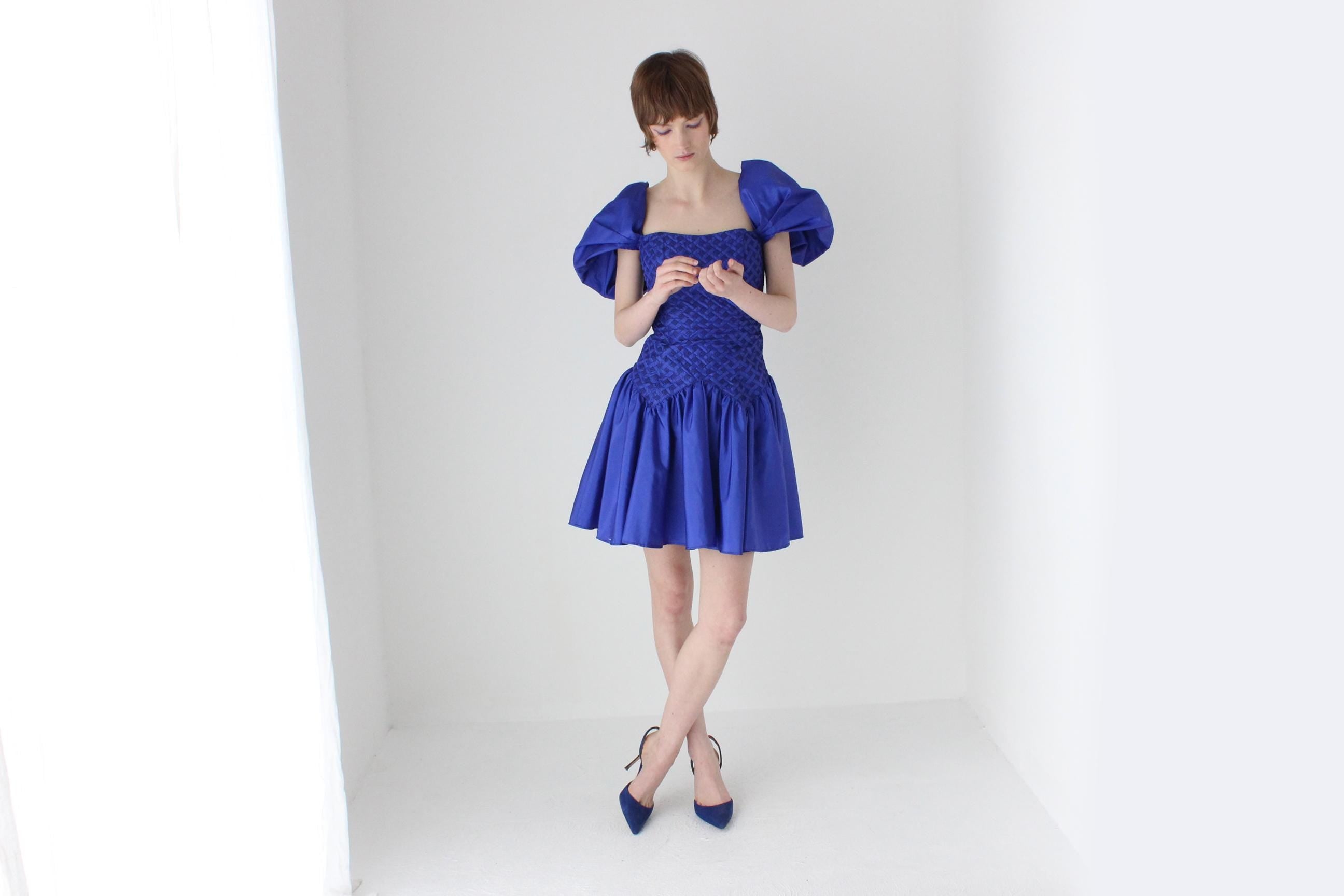 Fab 80s Cobalt Taffeta Puff Party Dress