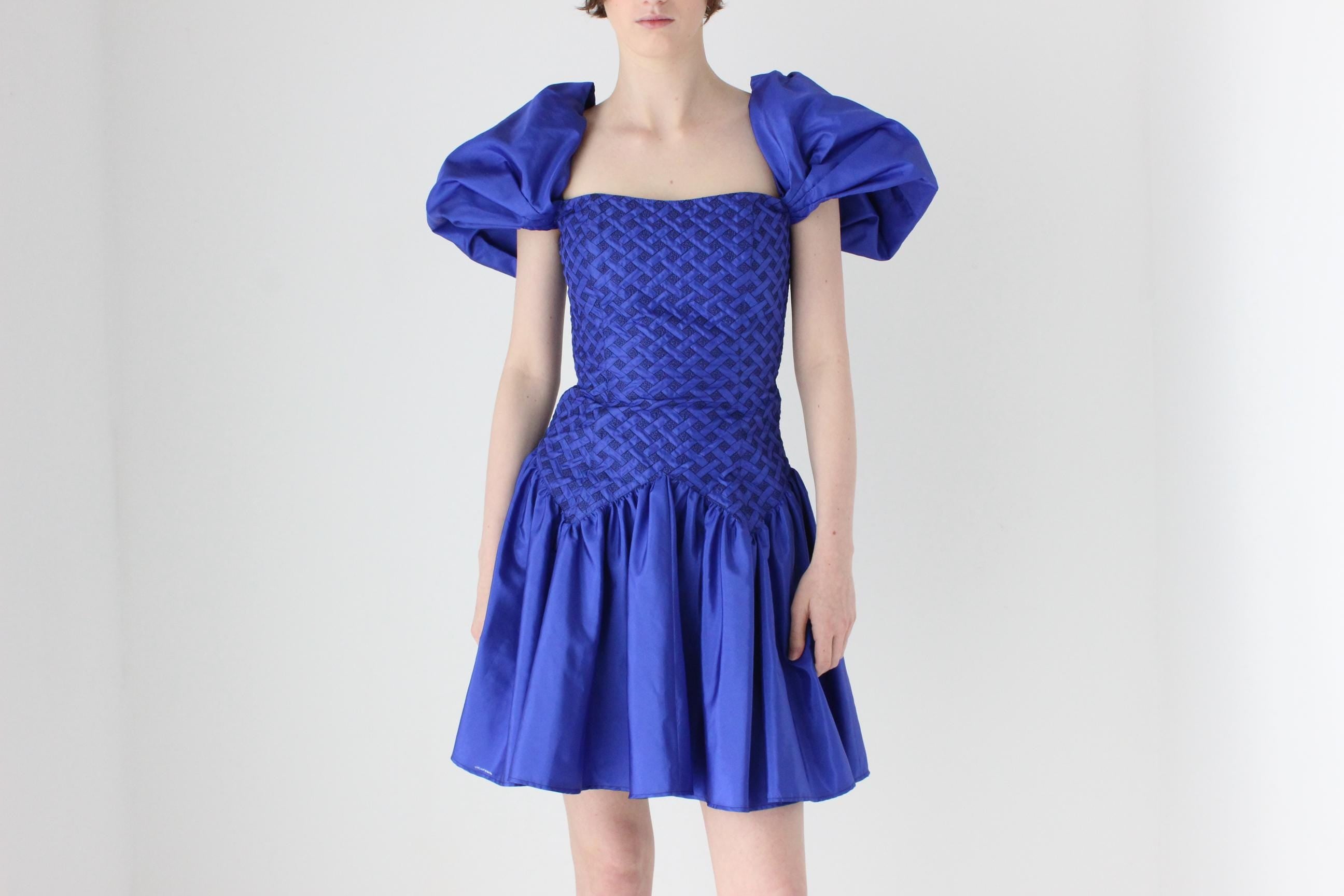 Fab 80s Cobalt Taffeta Puff Party Dress