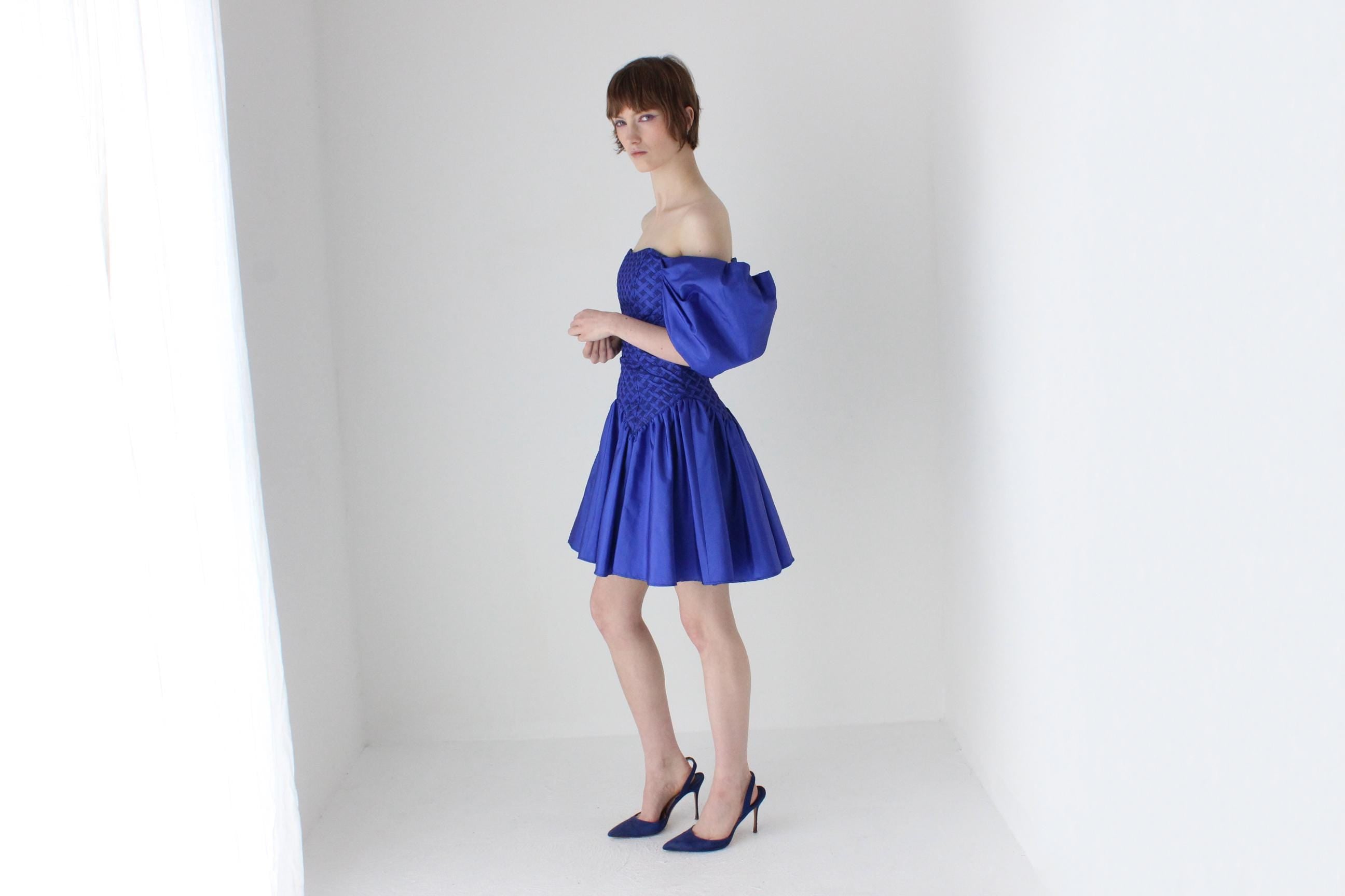 Fab 80s Cobalt Taffeta Puff Party Dress