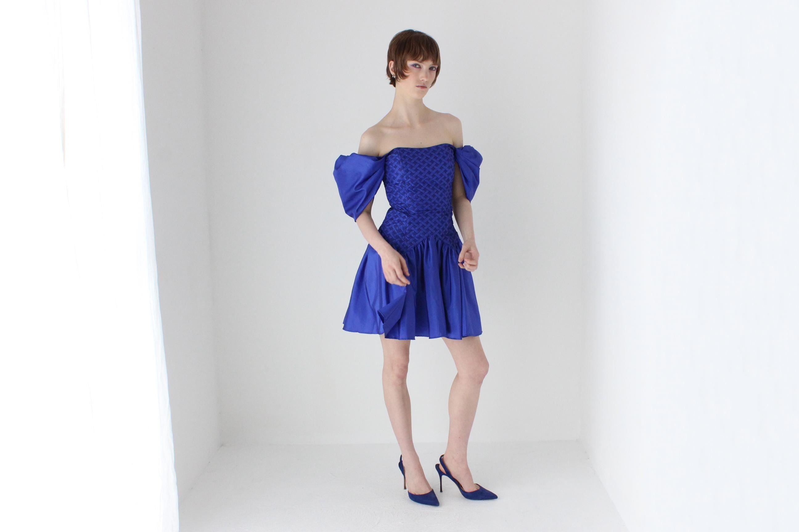 Fab 80s Cobalt Taffeta Puff Party Dress