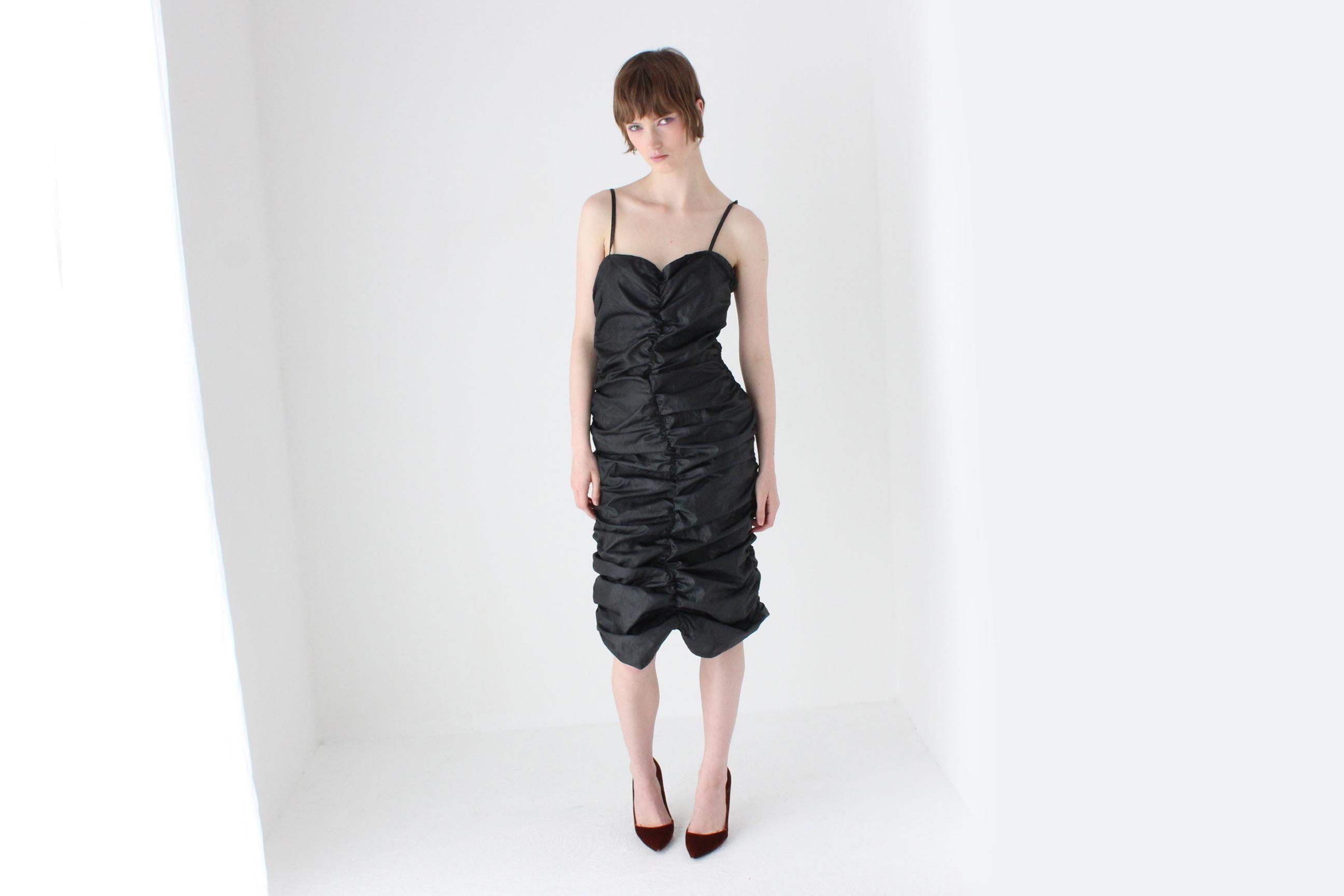 80s Metallic Ruched Taffeta Bustier Corset Party Dress