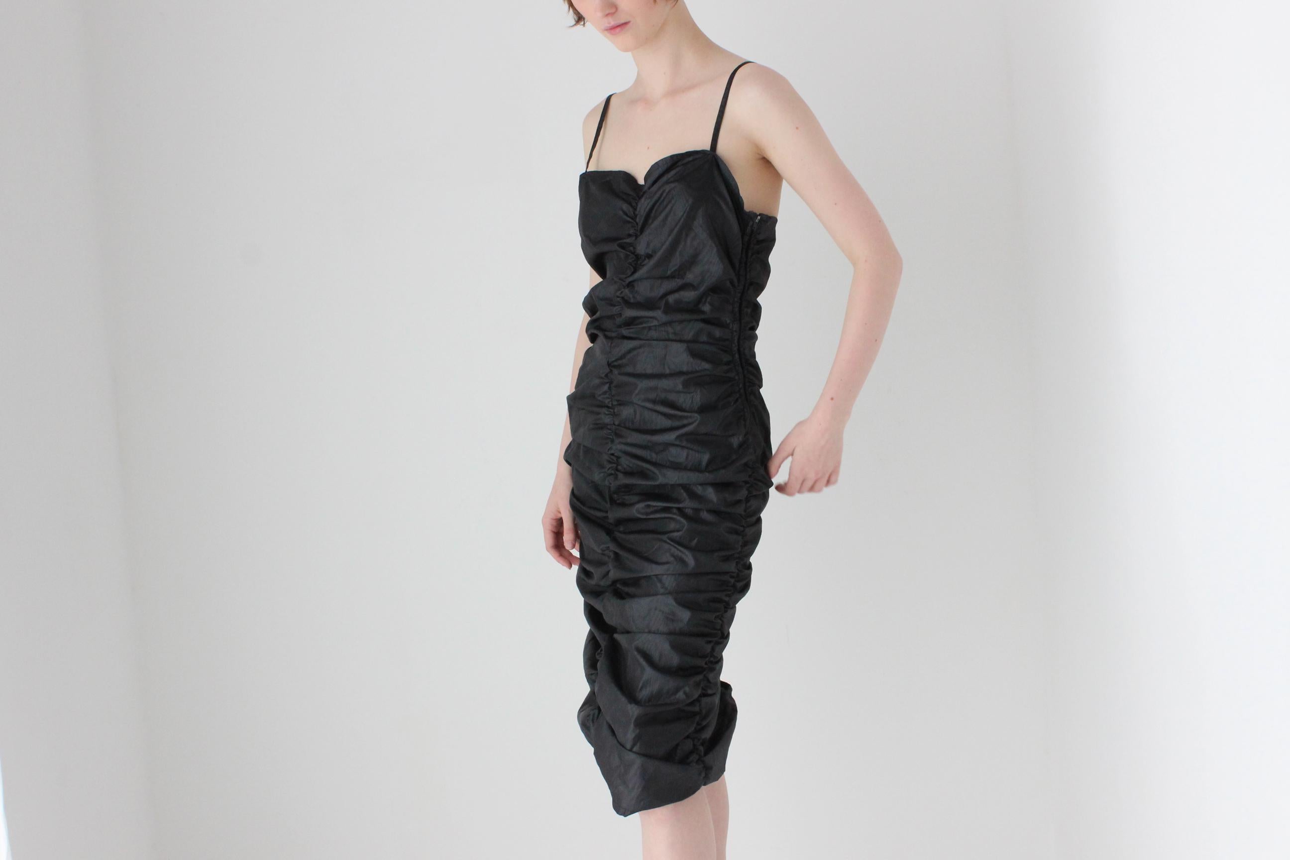 80s Metallic Ruched Taffeta Bustier Corset Party Dress