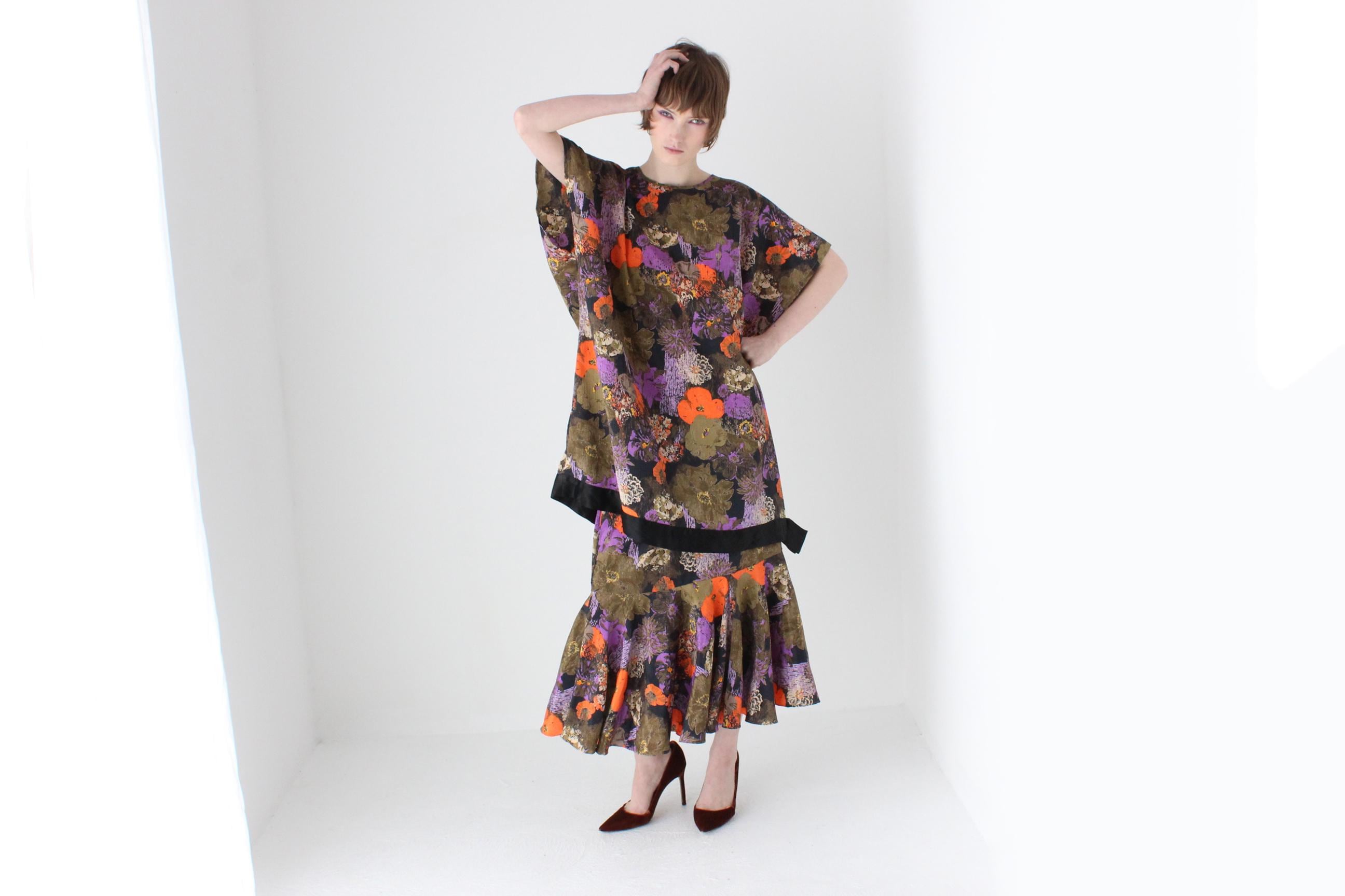 Fabulous 80s TWO PIECE Floral Skirt & Top Set