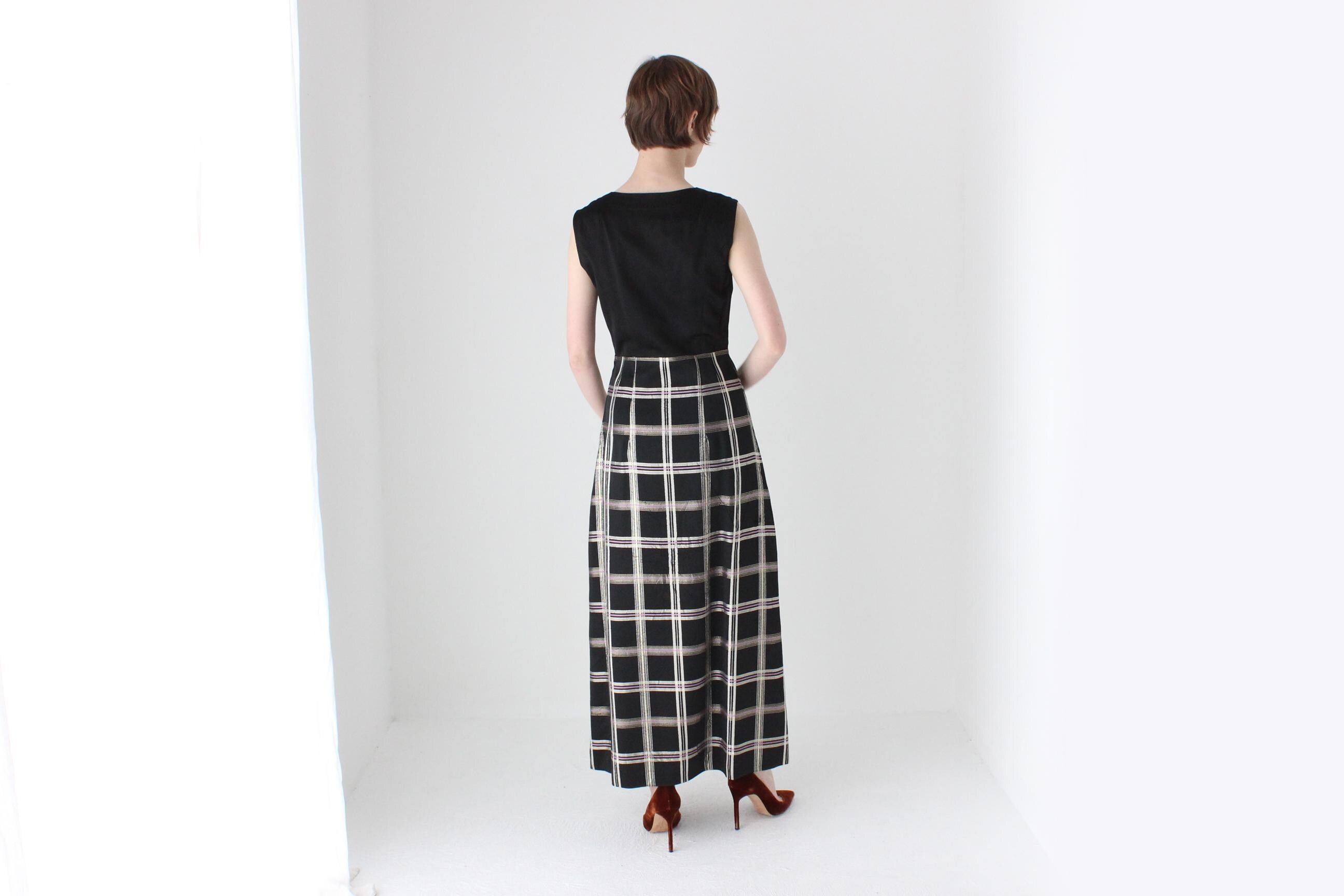 70s Satin & Metallic Tartan A Line Event Hostess Dress