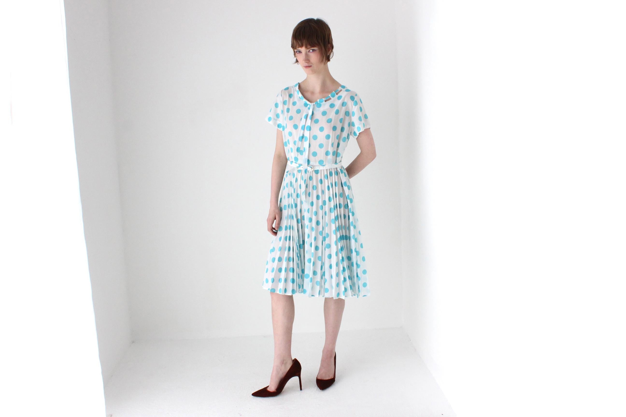 1950s Pleated Polka Dot Garden Party Dress