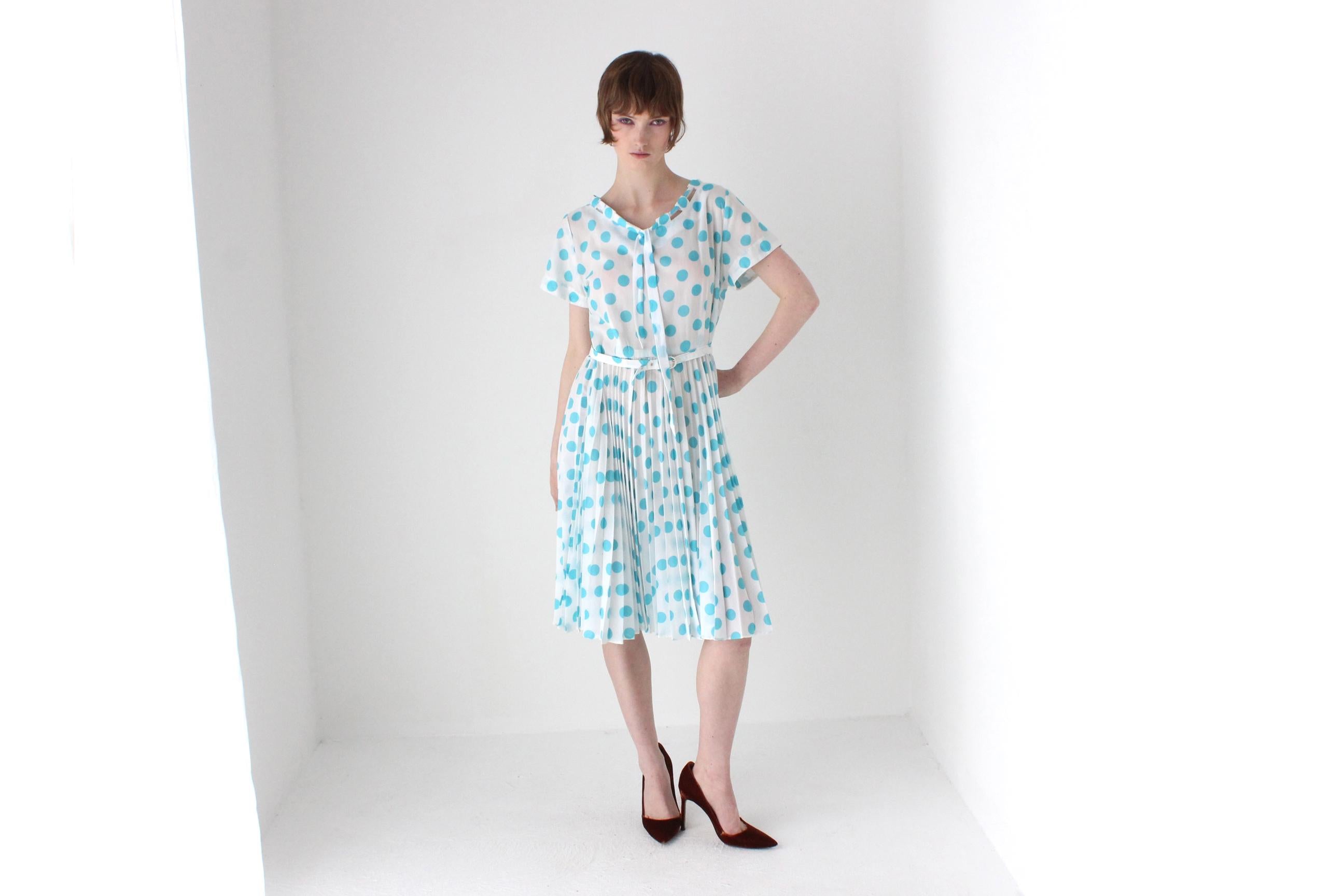 1950s Pleated Polka Dot Garden Party Dress