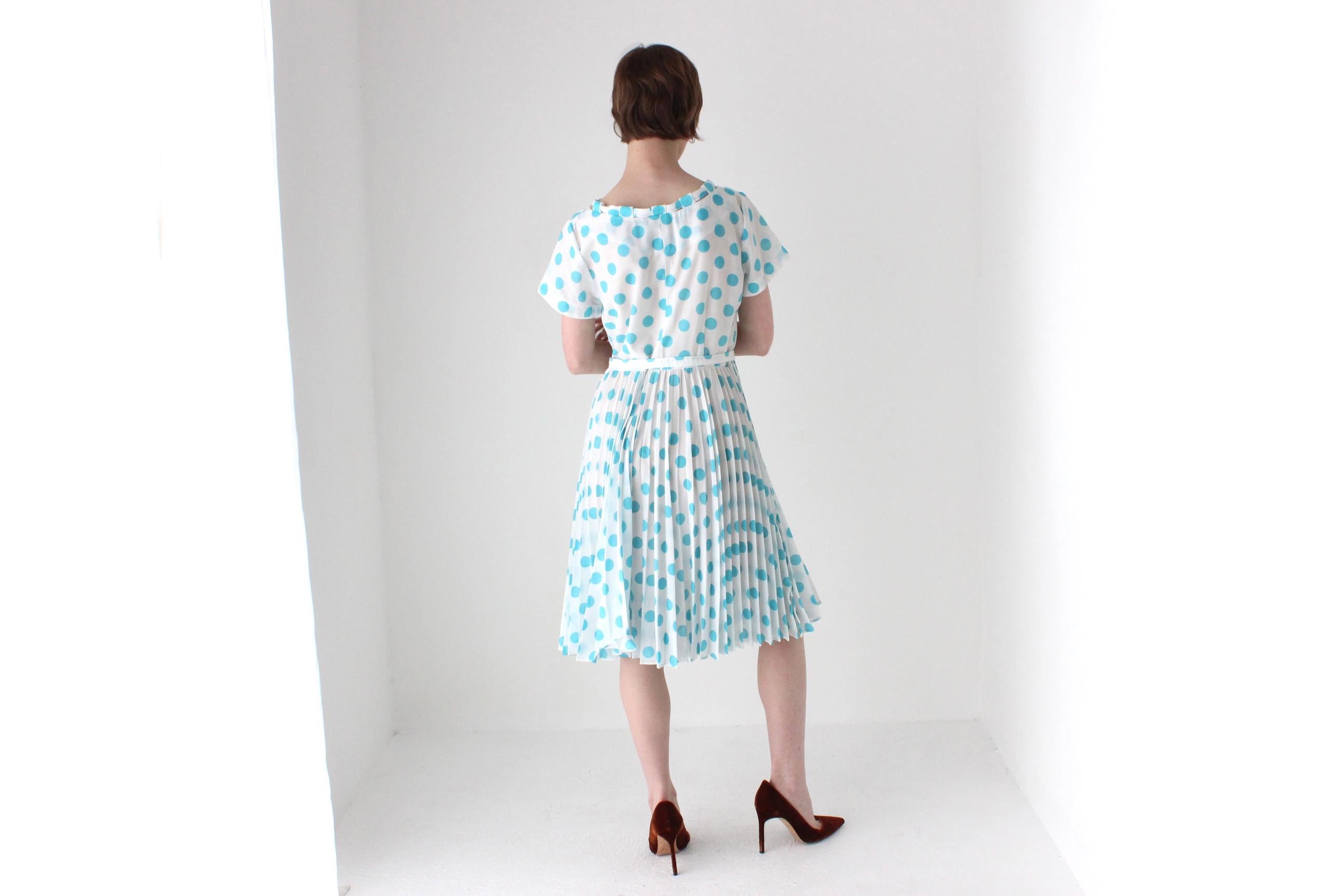 1950s Pleated Polka Dot Garden Party Dress