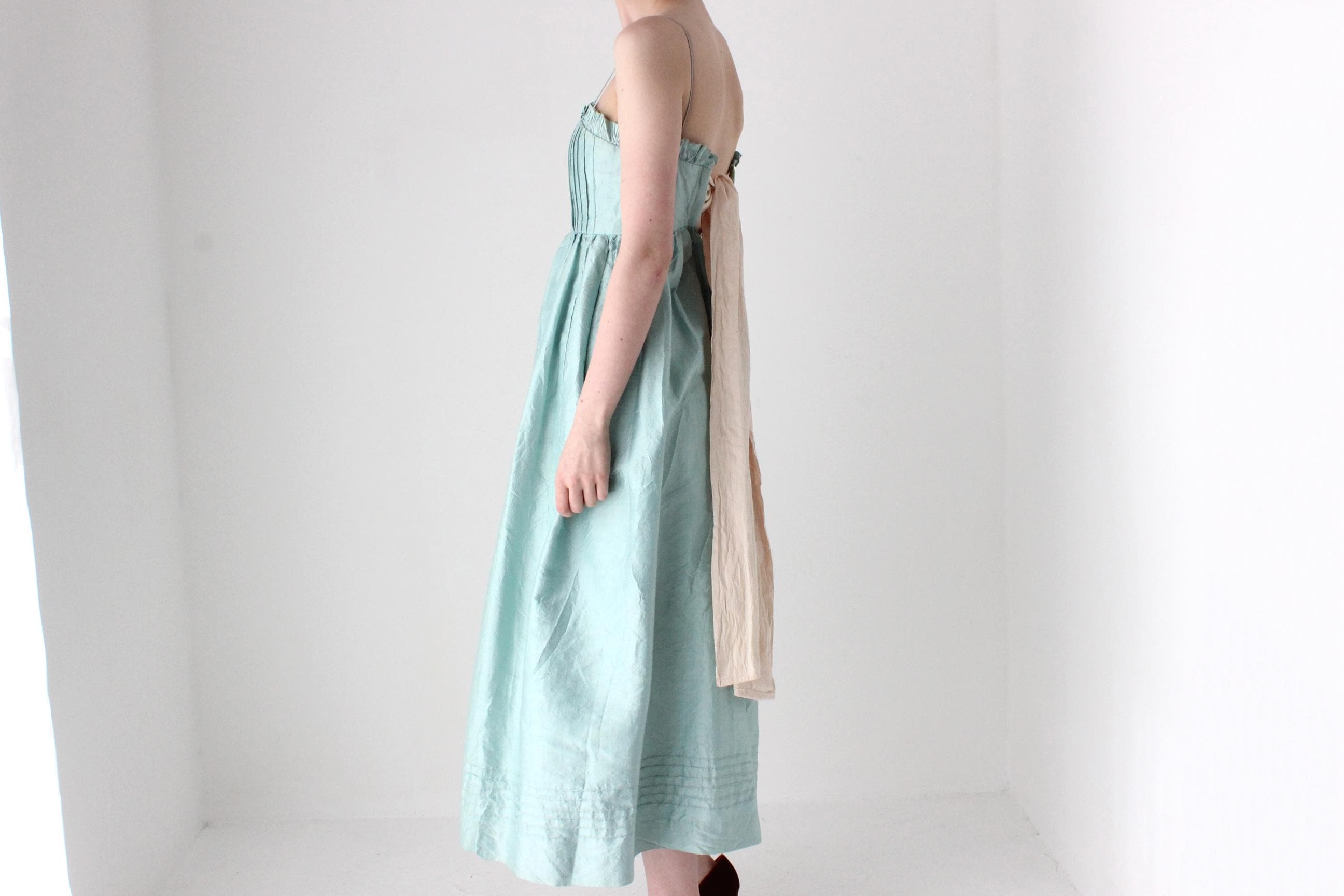 Romantic Handmade 1980s Pastel Raw Silk Voluminous Empire Waist Dress