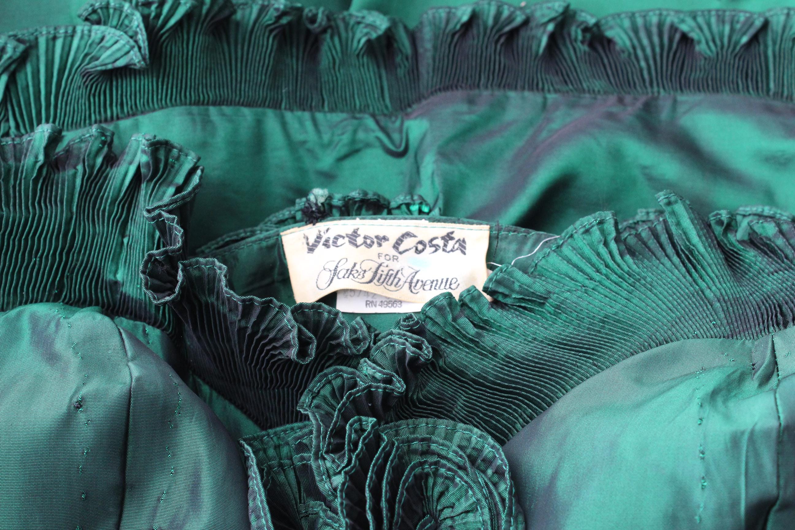 1980s Victor Costa Metallic Taffeta Tiered Ruffle Cocktail Dress