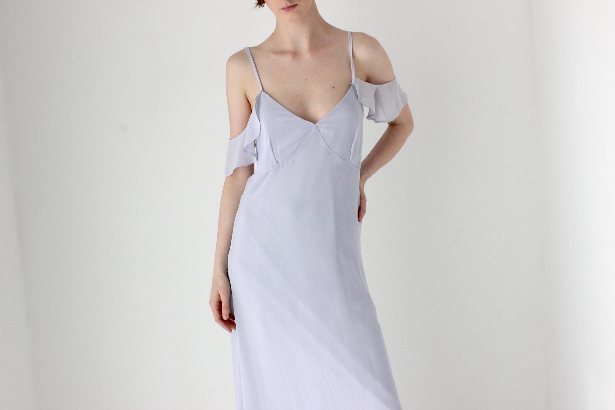 00s Does 30s Pastel Flutter Sleeve Cocktail Gown