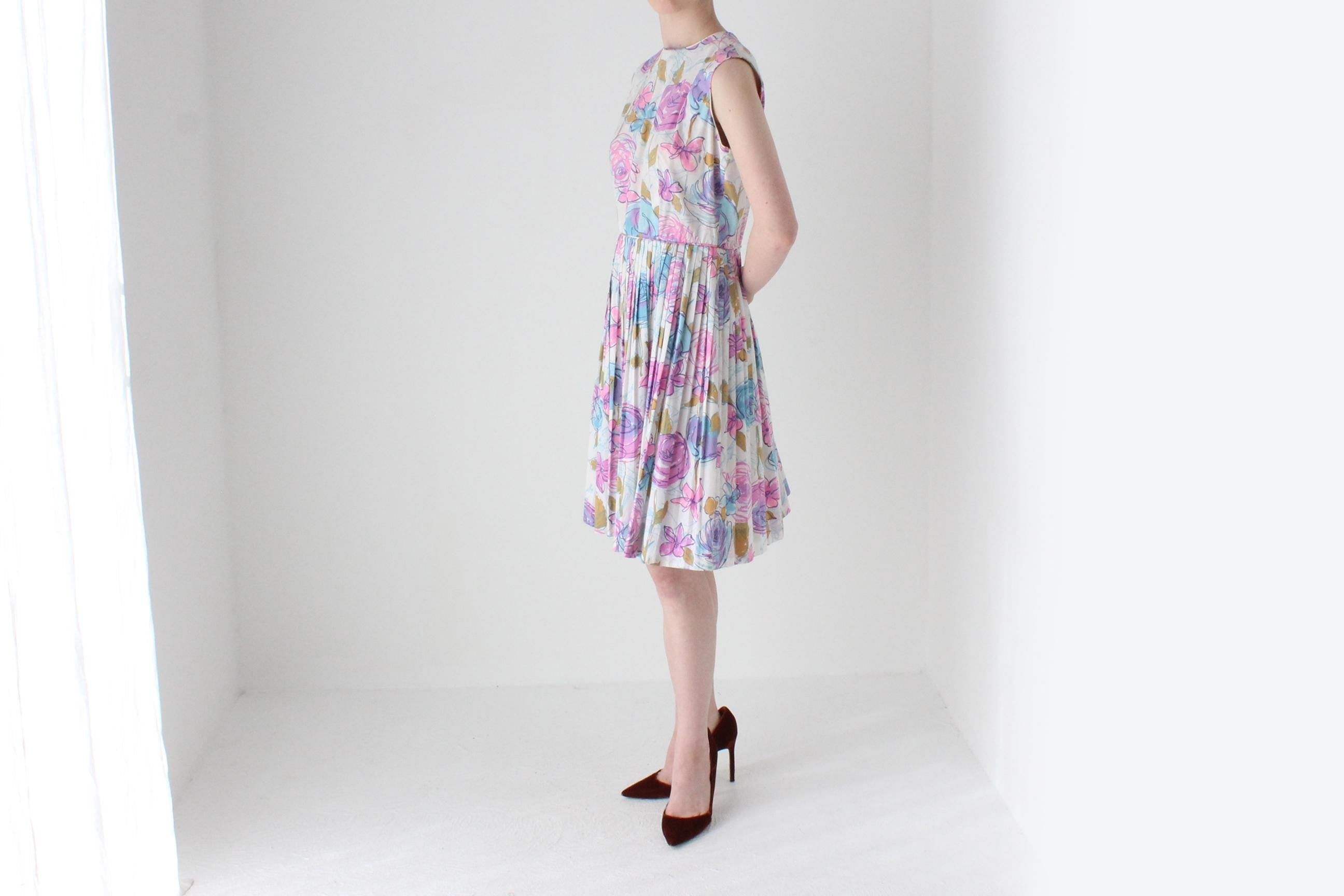 80s does 50s Romantic Floral Cotton Sun Dress