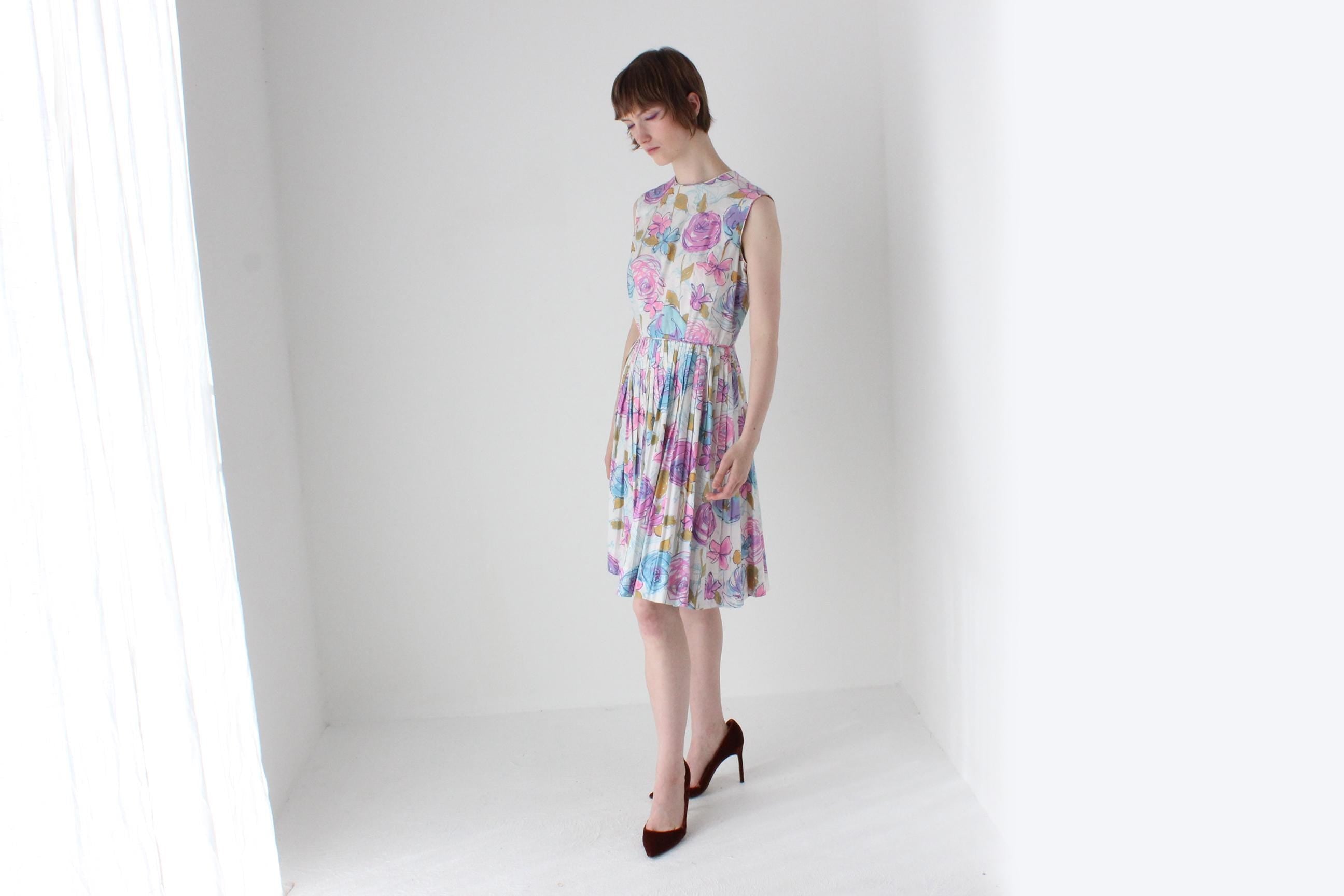 80s does 50s Romantic Floral Cotton Sun Dress