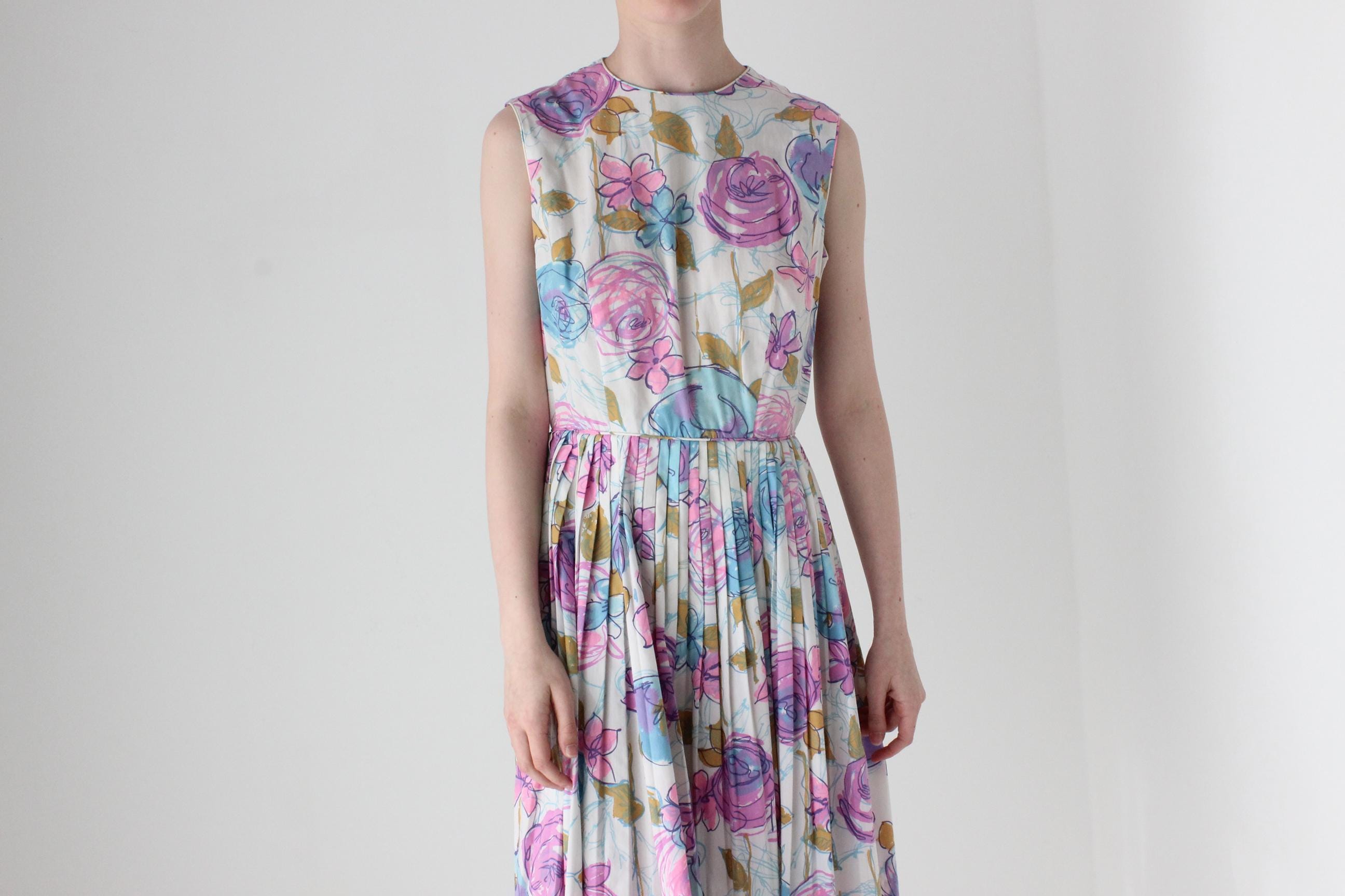 80s does 50s Romantic Floral Cotton Sun Dress