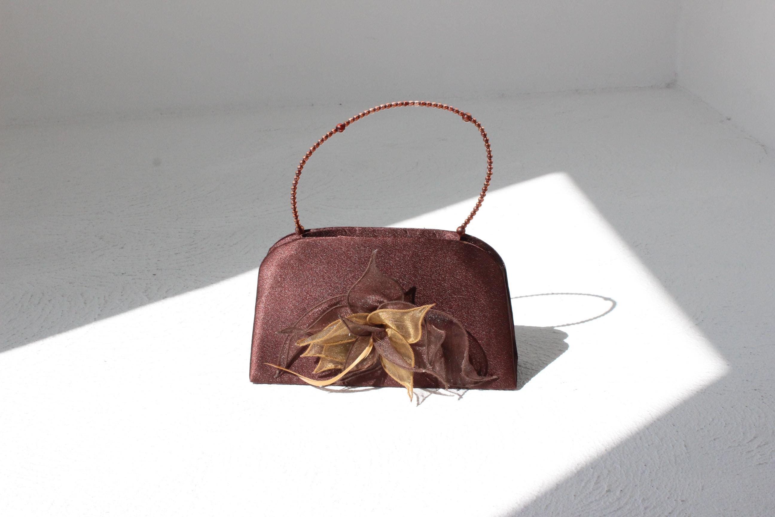 Y2K Chocolate Satin Purse w/ Ostrich Feather Puff