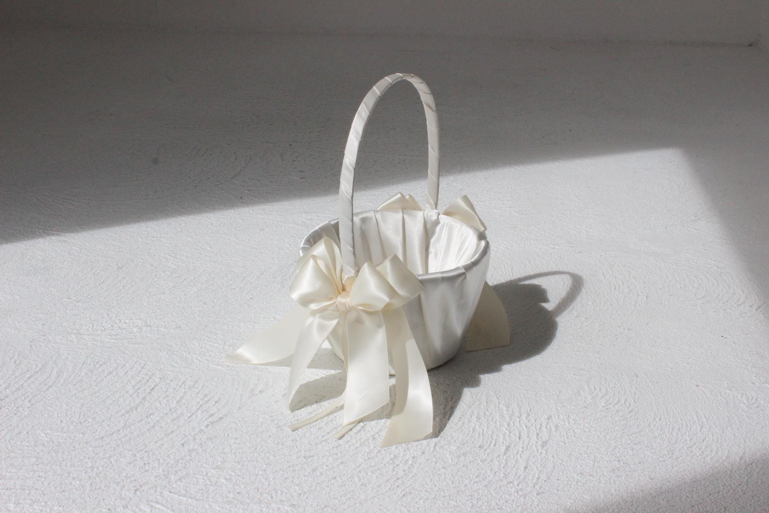 90s Ivory Satin Bridal Basket Bag w/ Bows