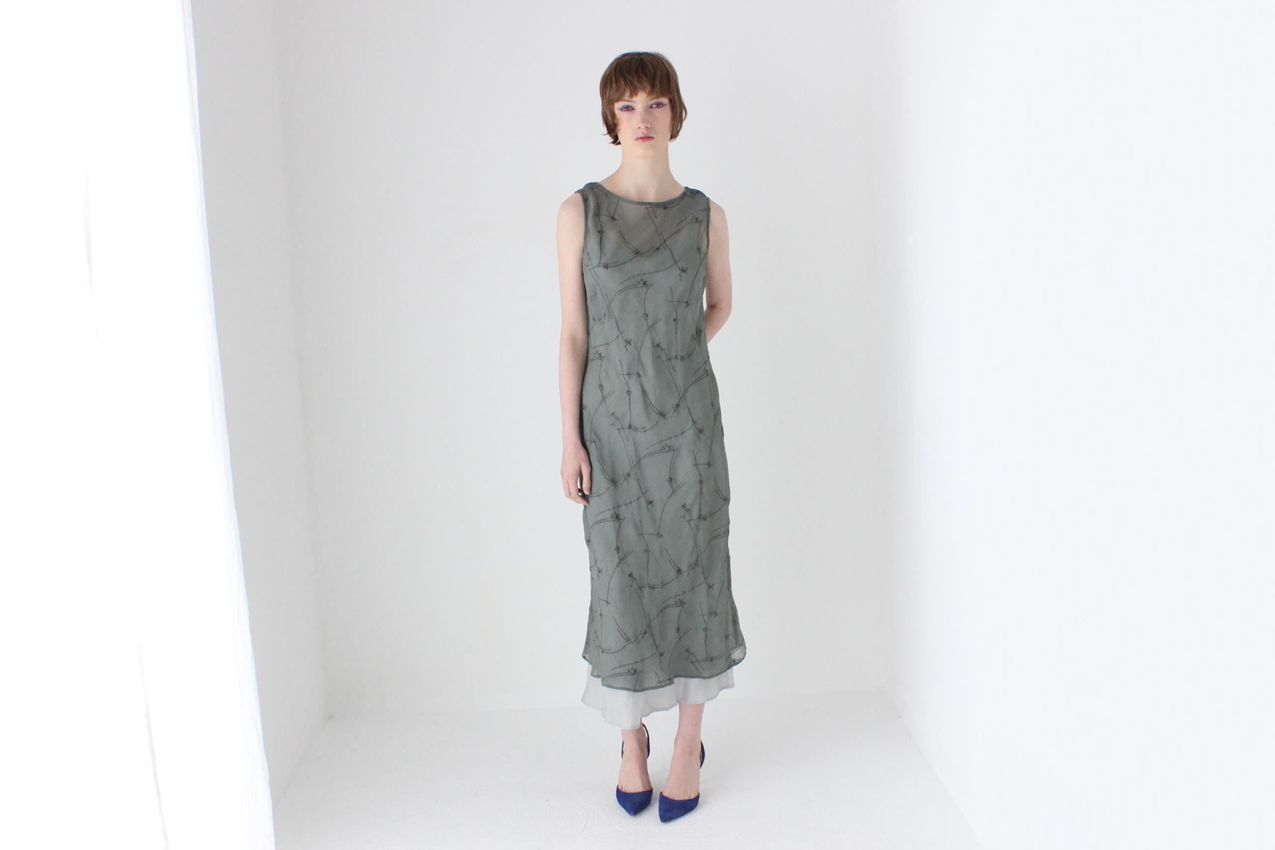 90s CUE Sheer Crepe Georgette Bias Cut Dress