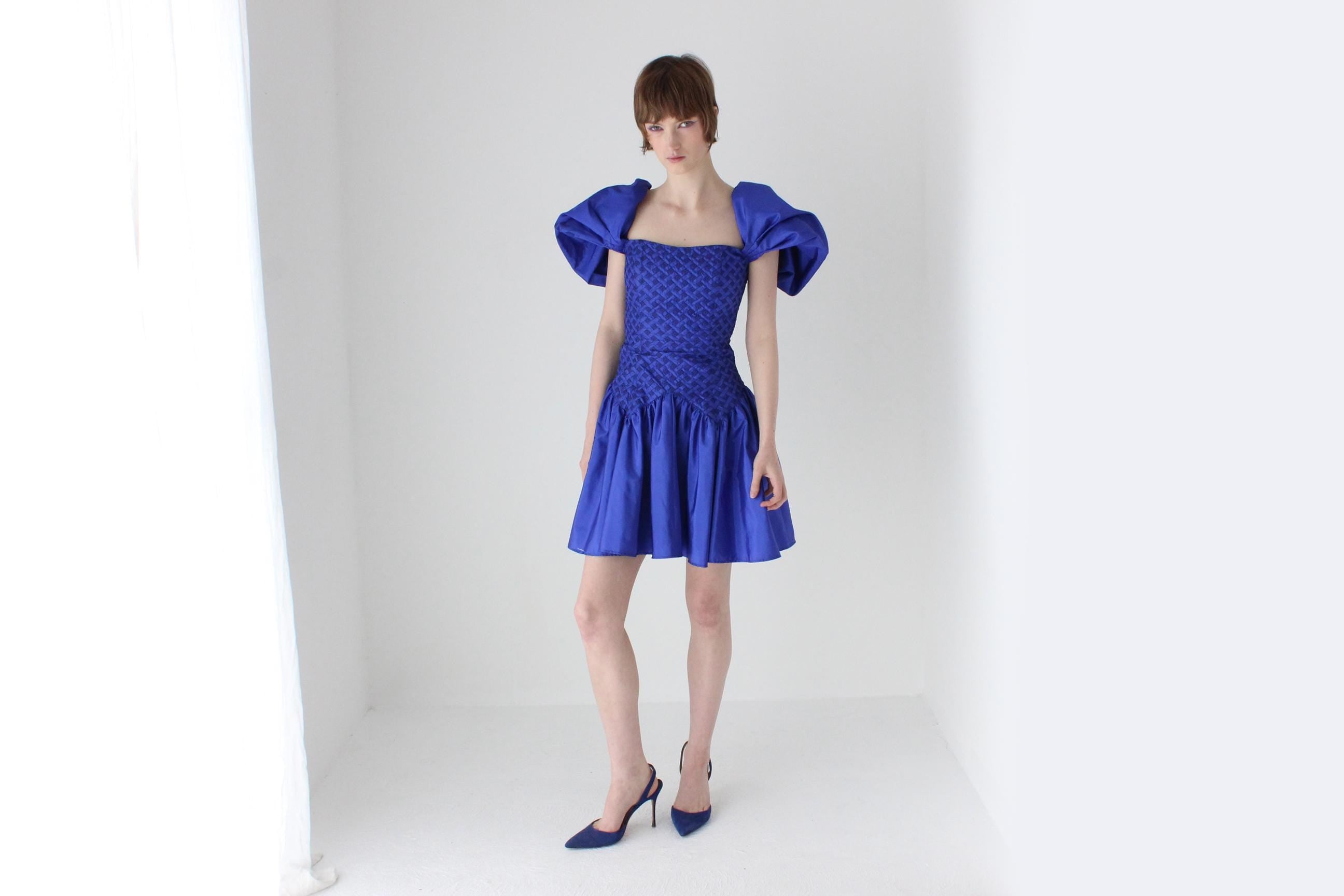 Fab 80s Cobalt Taffeta Puff Party Dress