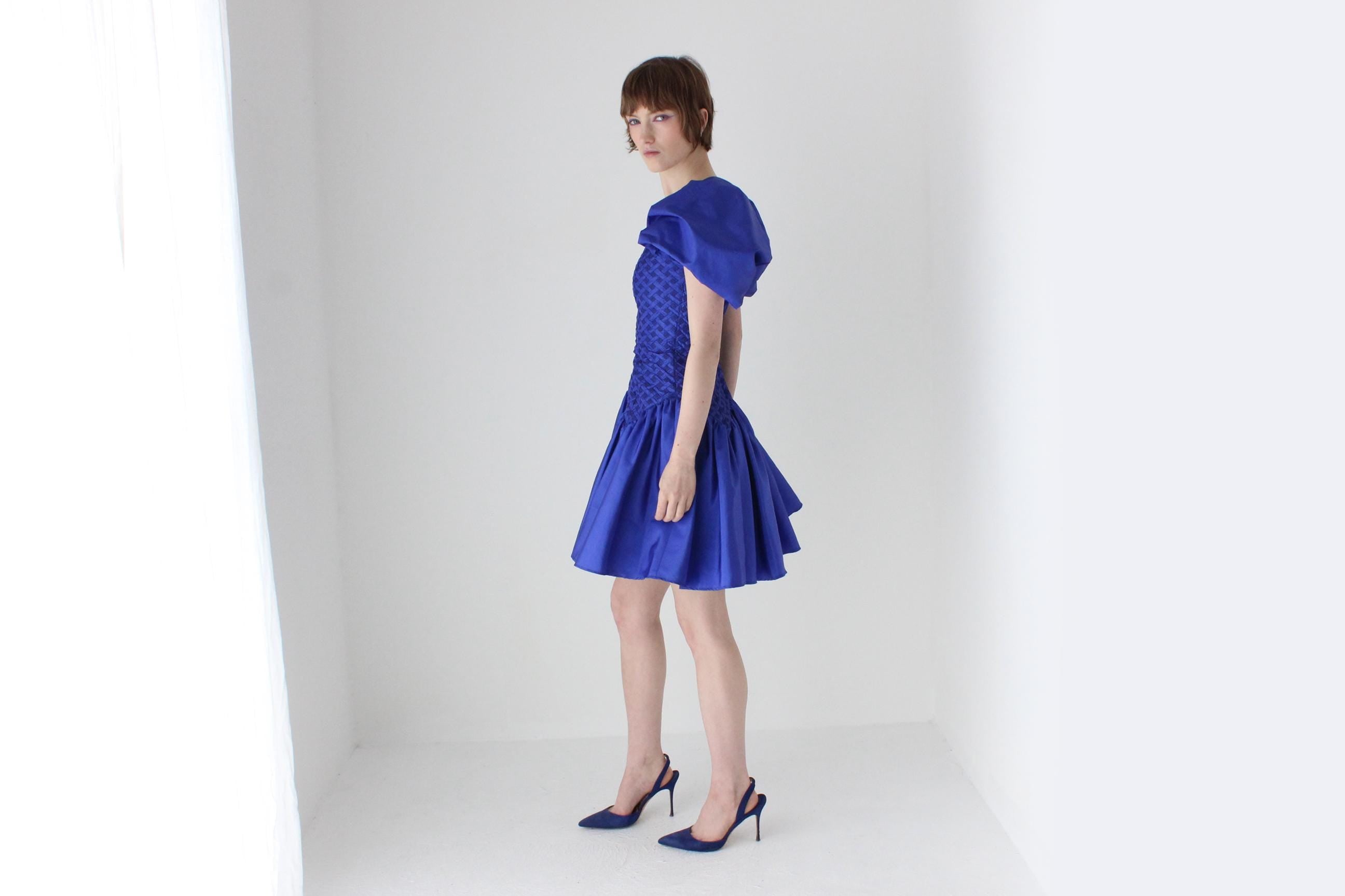 Fab 80s Cobalt Taffeta Puff Party Dress