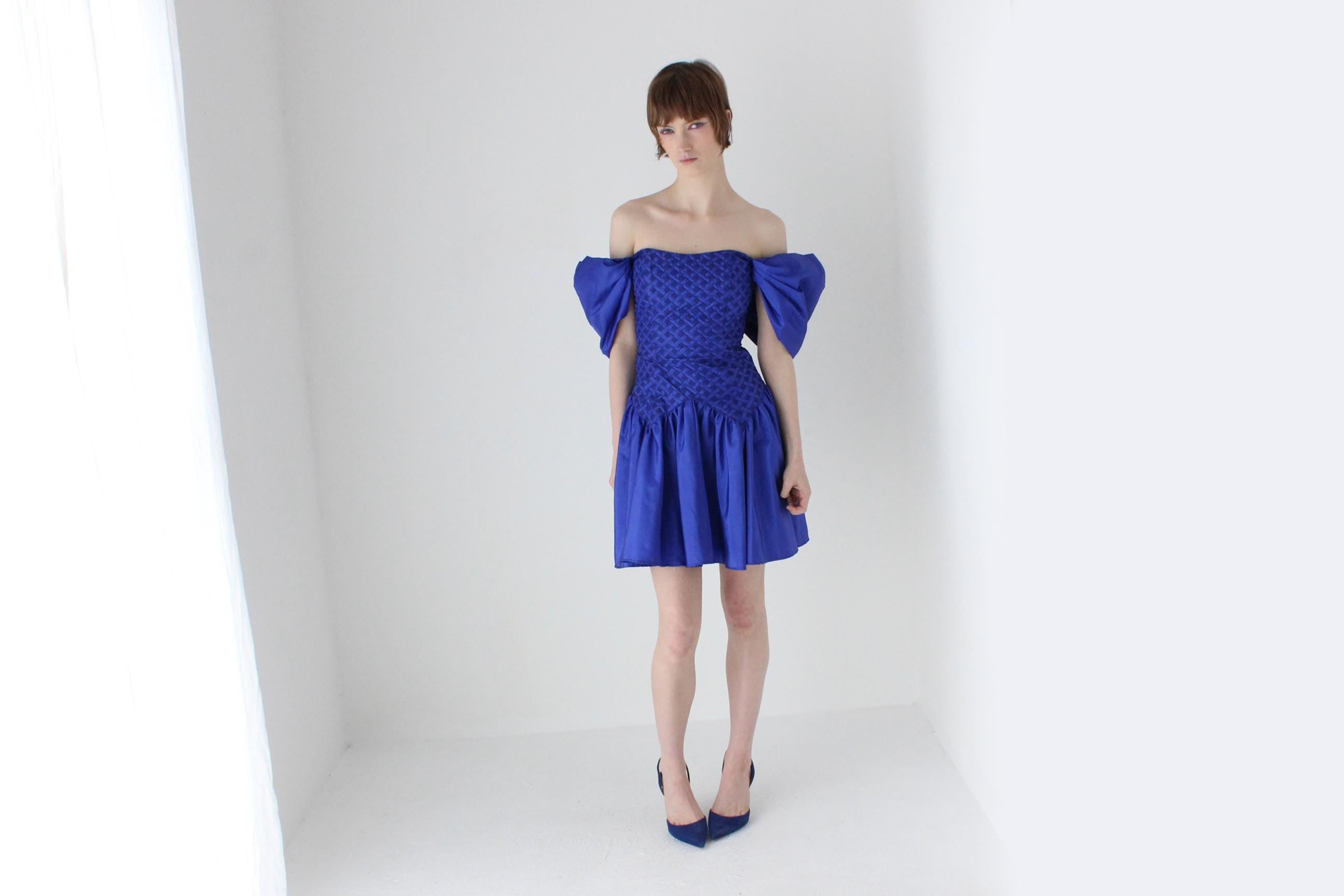 Fab 80s Cobalt Taffeta Puff Party Dress