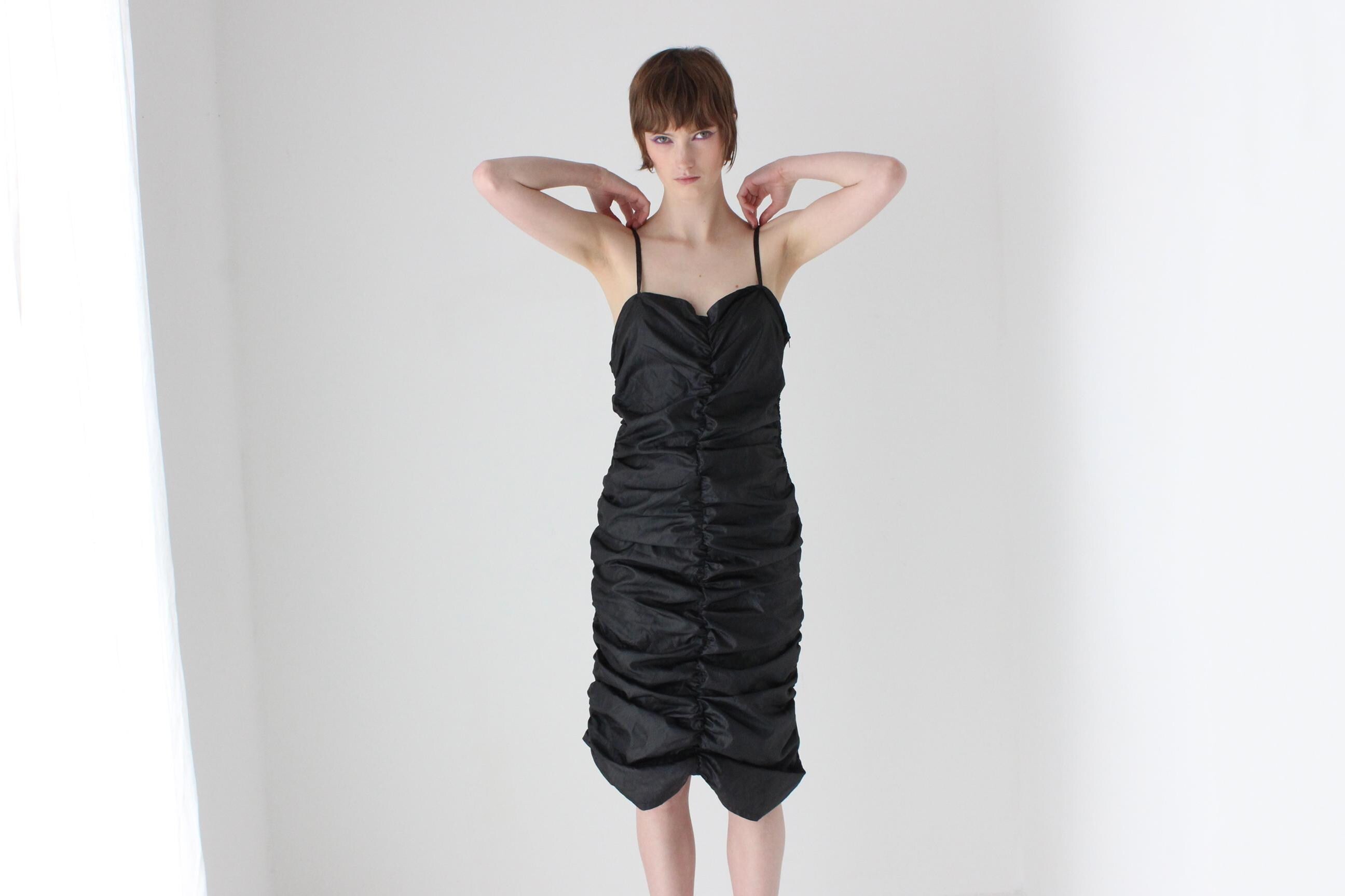 80s Metallic Ruched Taffeta Bustier Corset Party Dress