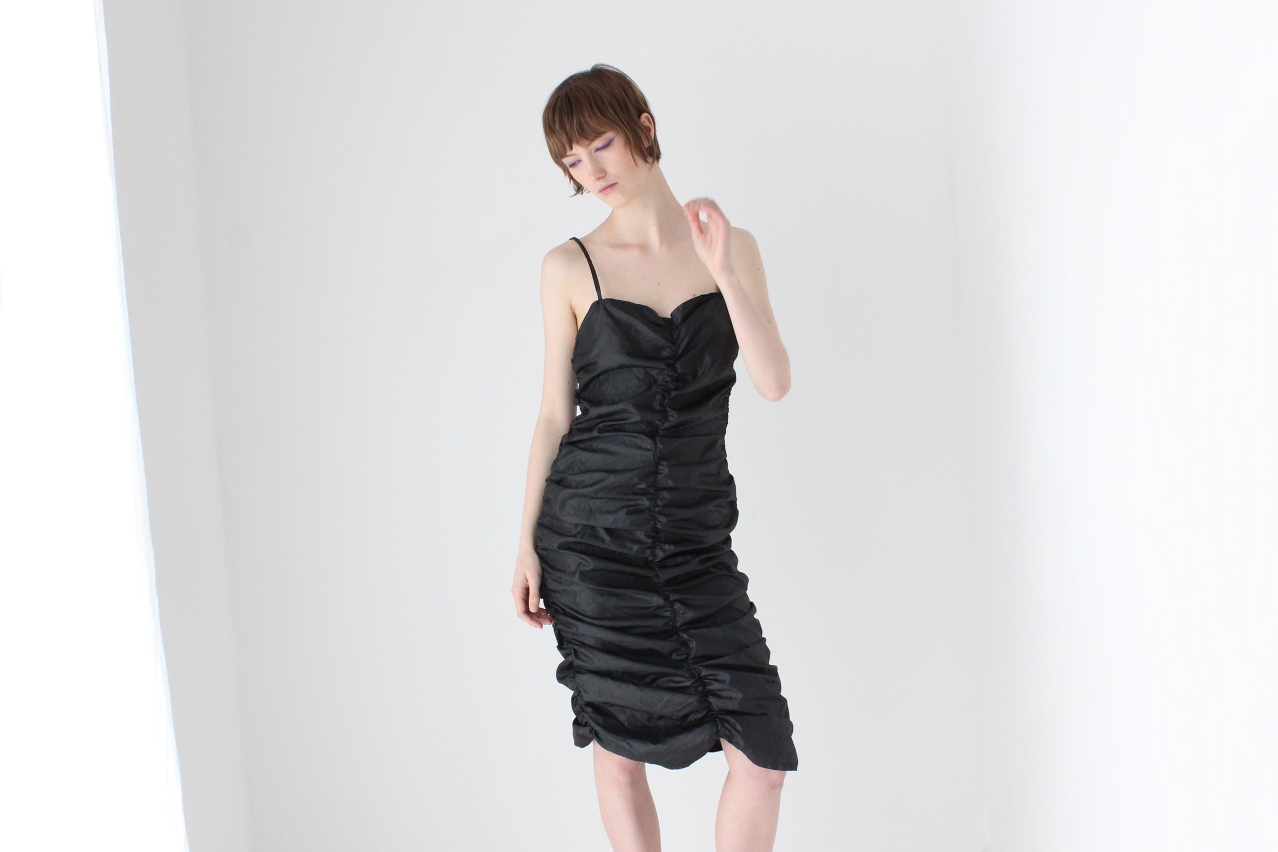 80s Metallic Ruched Taffeta Bustier Corset Party Dress