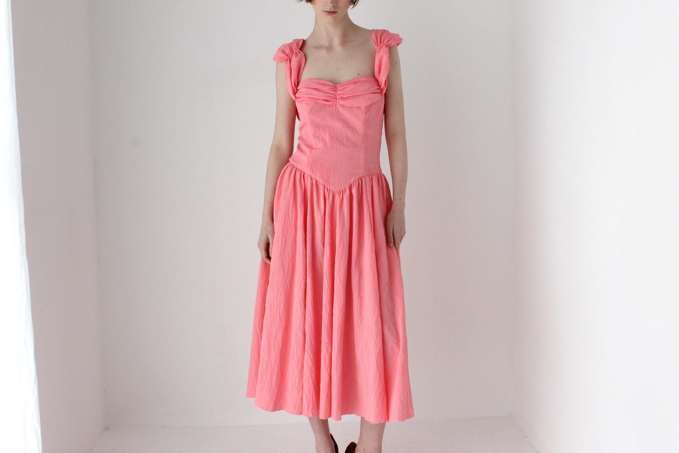 Prettiest 80s Bubblegum Princess Drop Waist Dress