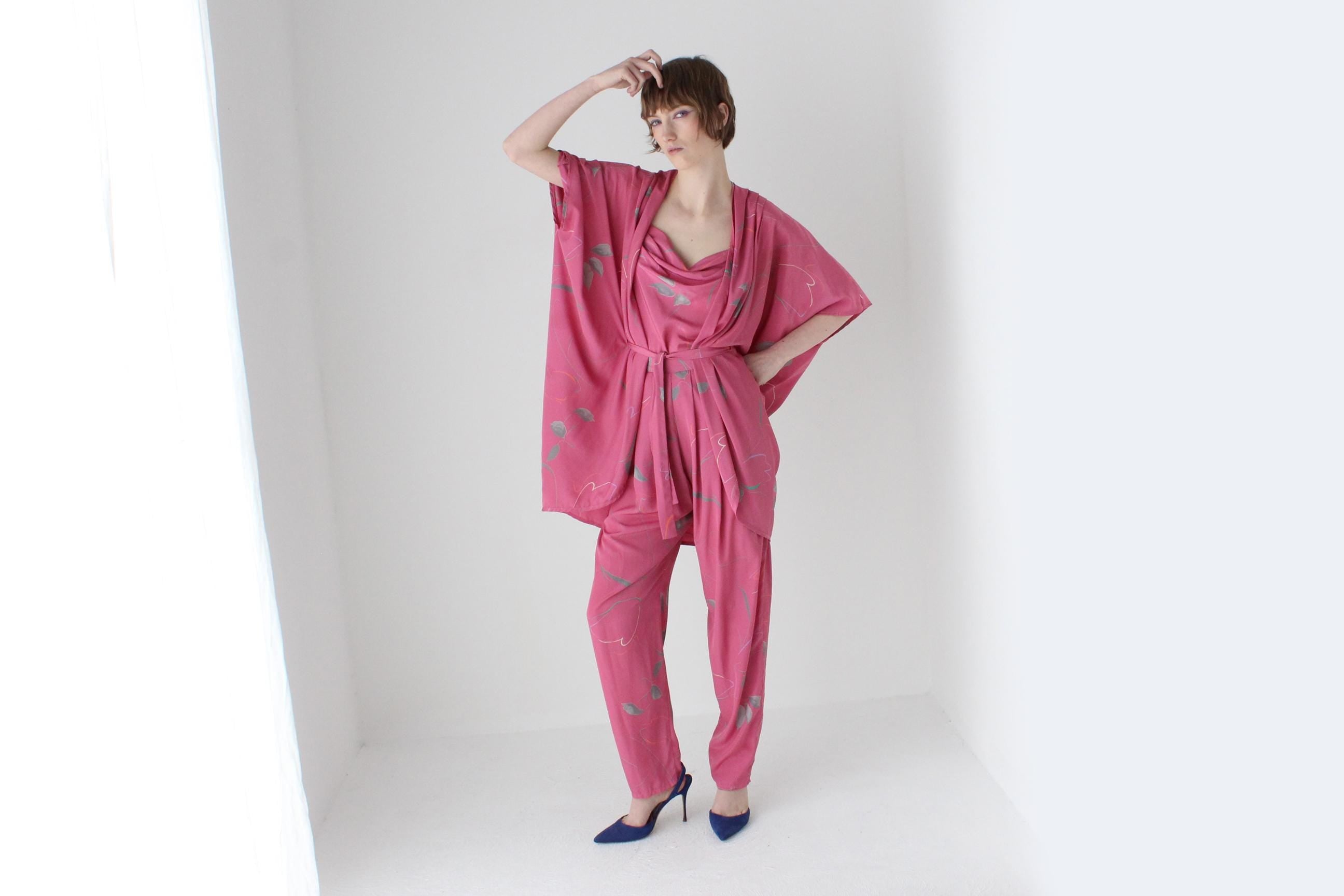 80s Three Piece Matching Top / Pants / Batwing Duster Set