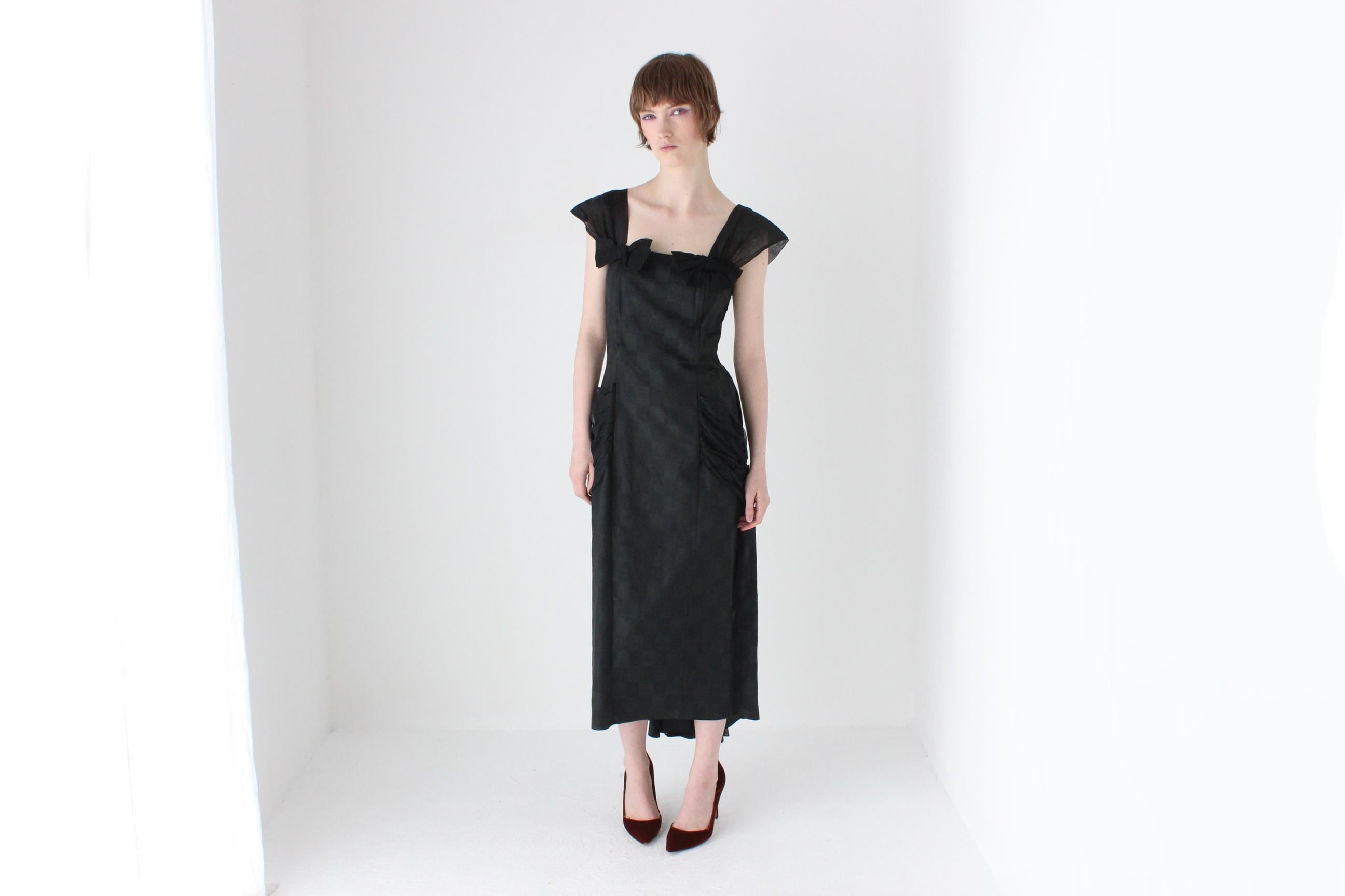 80s 'Shishi' Silk Organza & Checkered Cotton Hourglass Dress