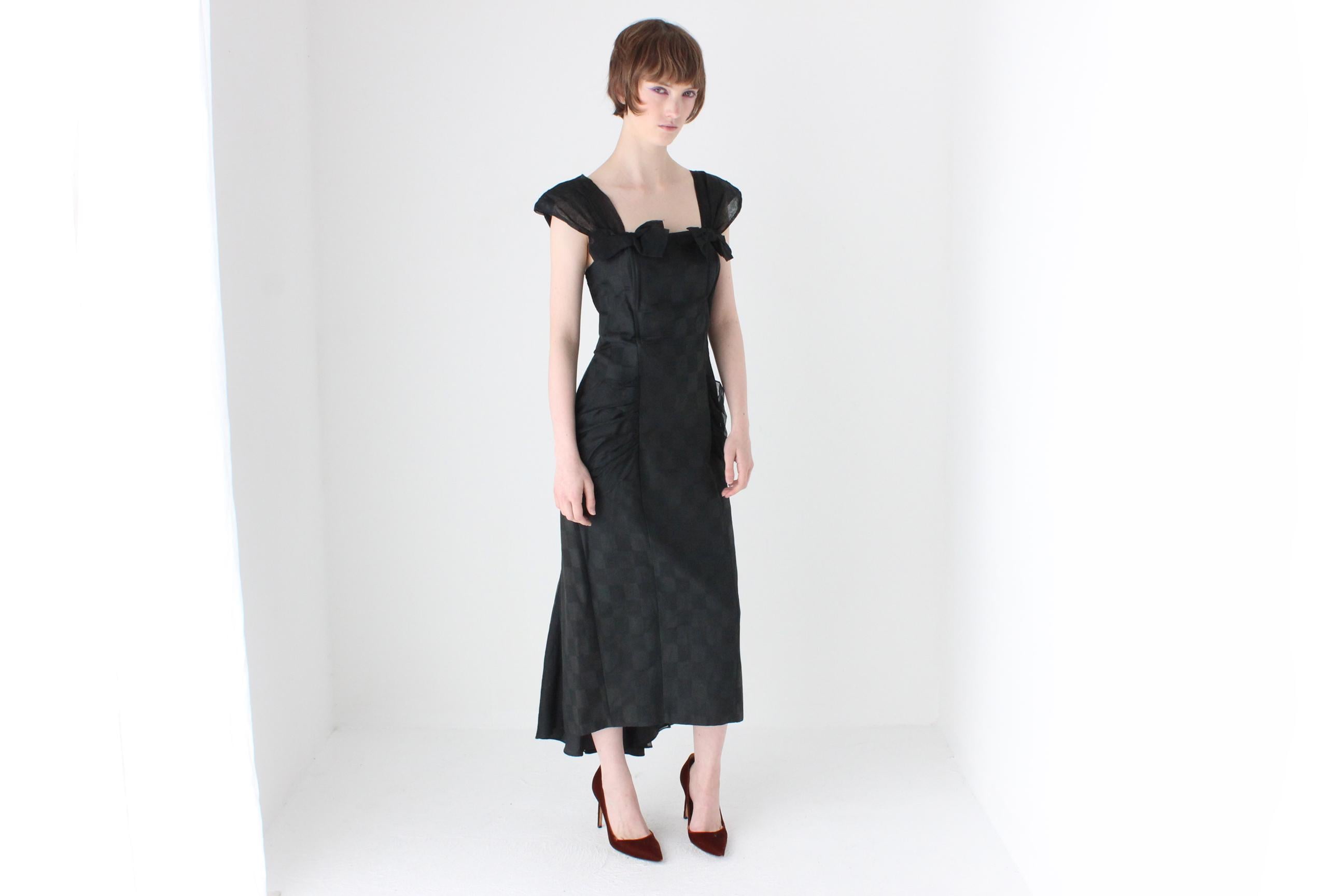 80s 'Shishi' Silk Organza & Checkered Cotton Hourglass Dress