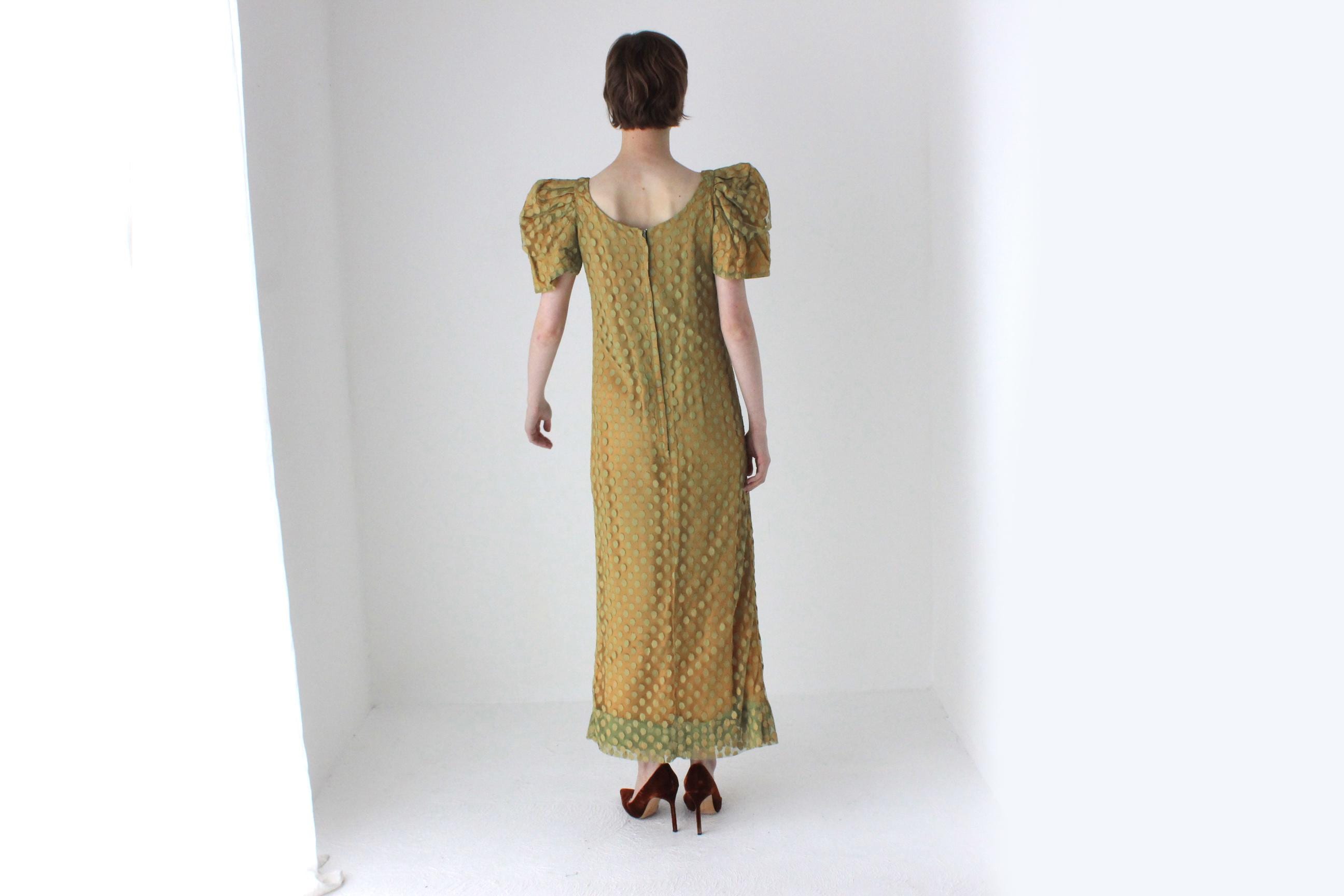 1930s Puff Sleeve Polka Dot Tulle Column Gown