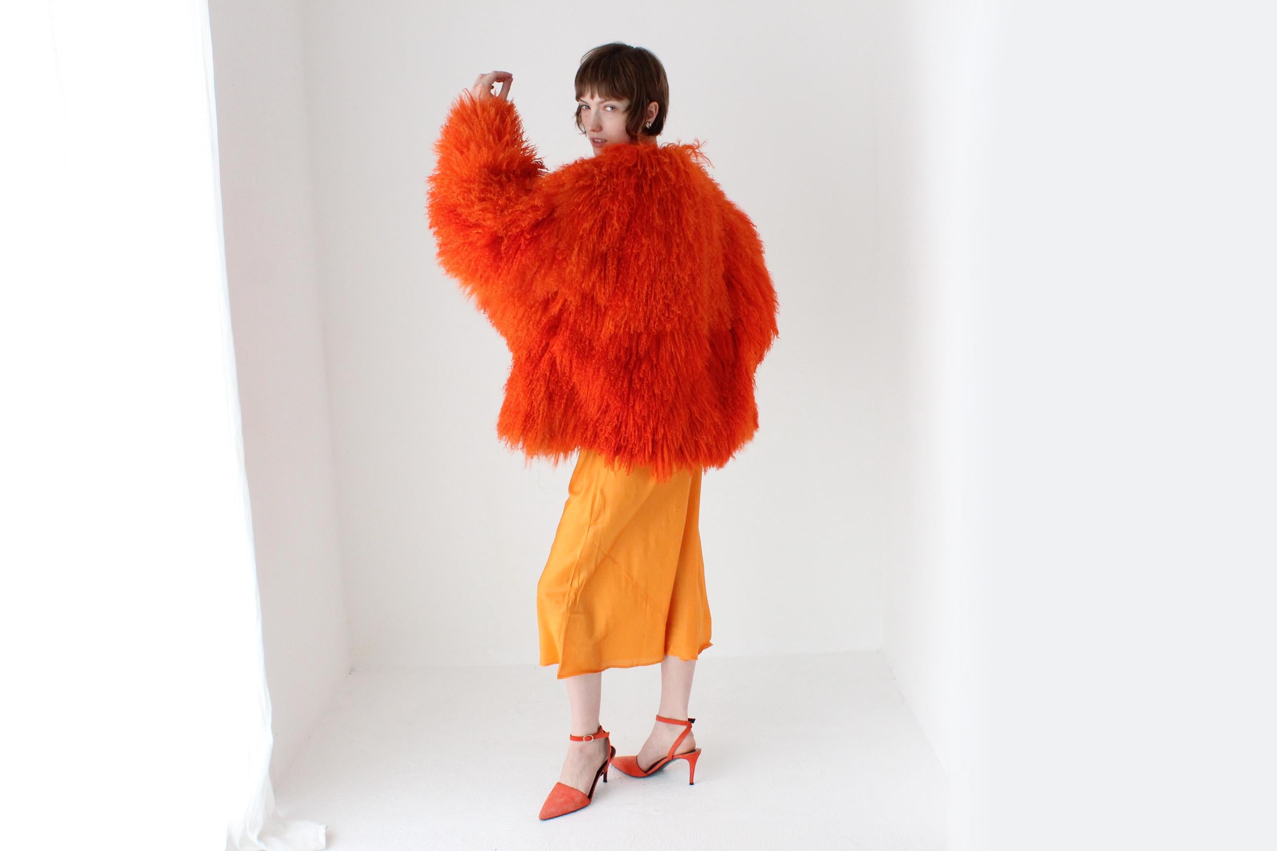 Wild 1970s Genuine Mongolian Lambswool Orange Shag Coat