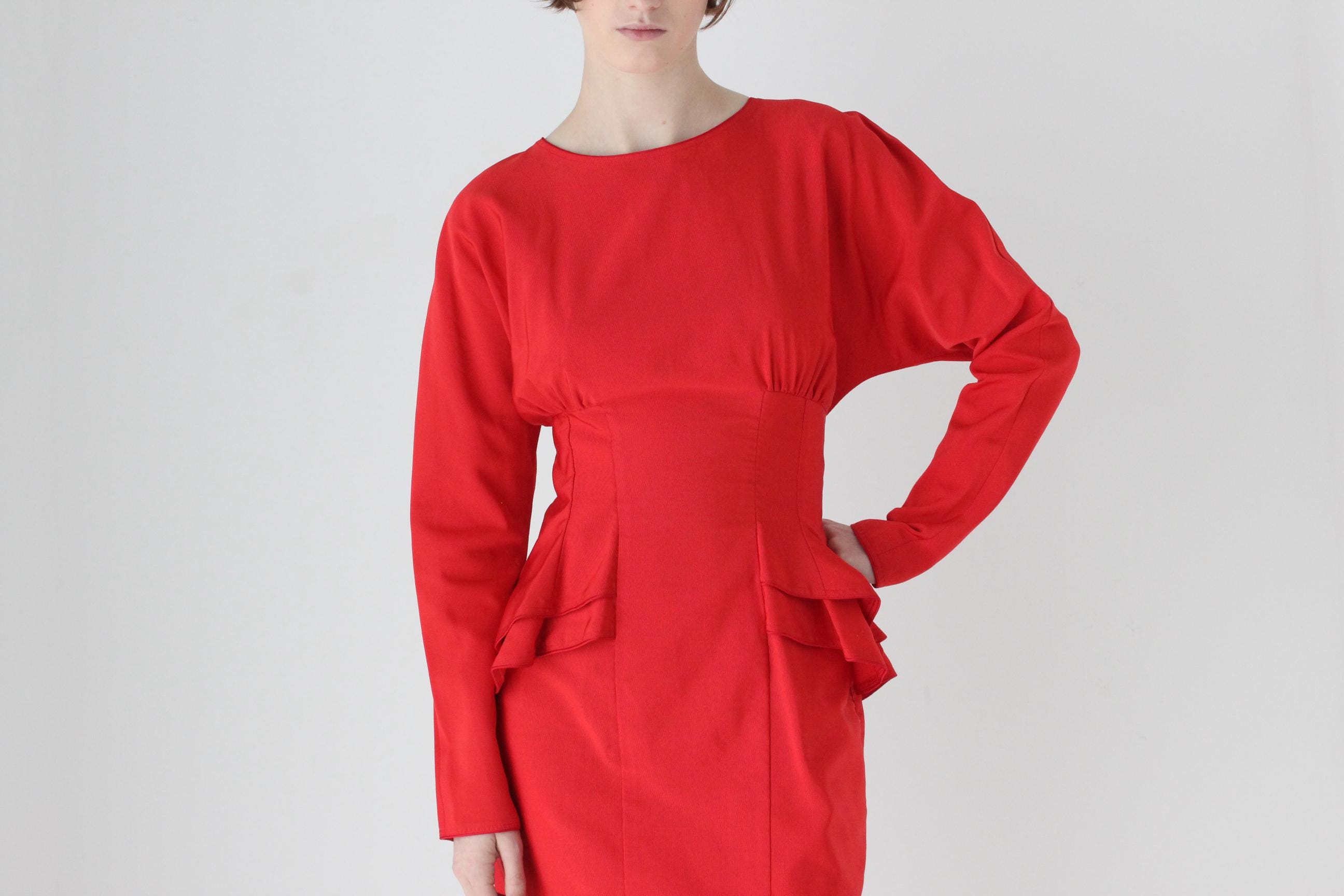 80s Prue Acton Woven Silk Peplum Cocktail Dress