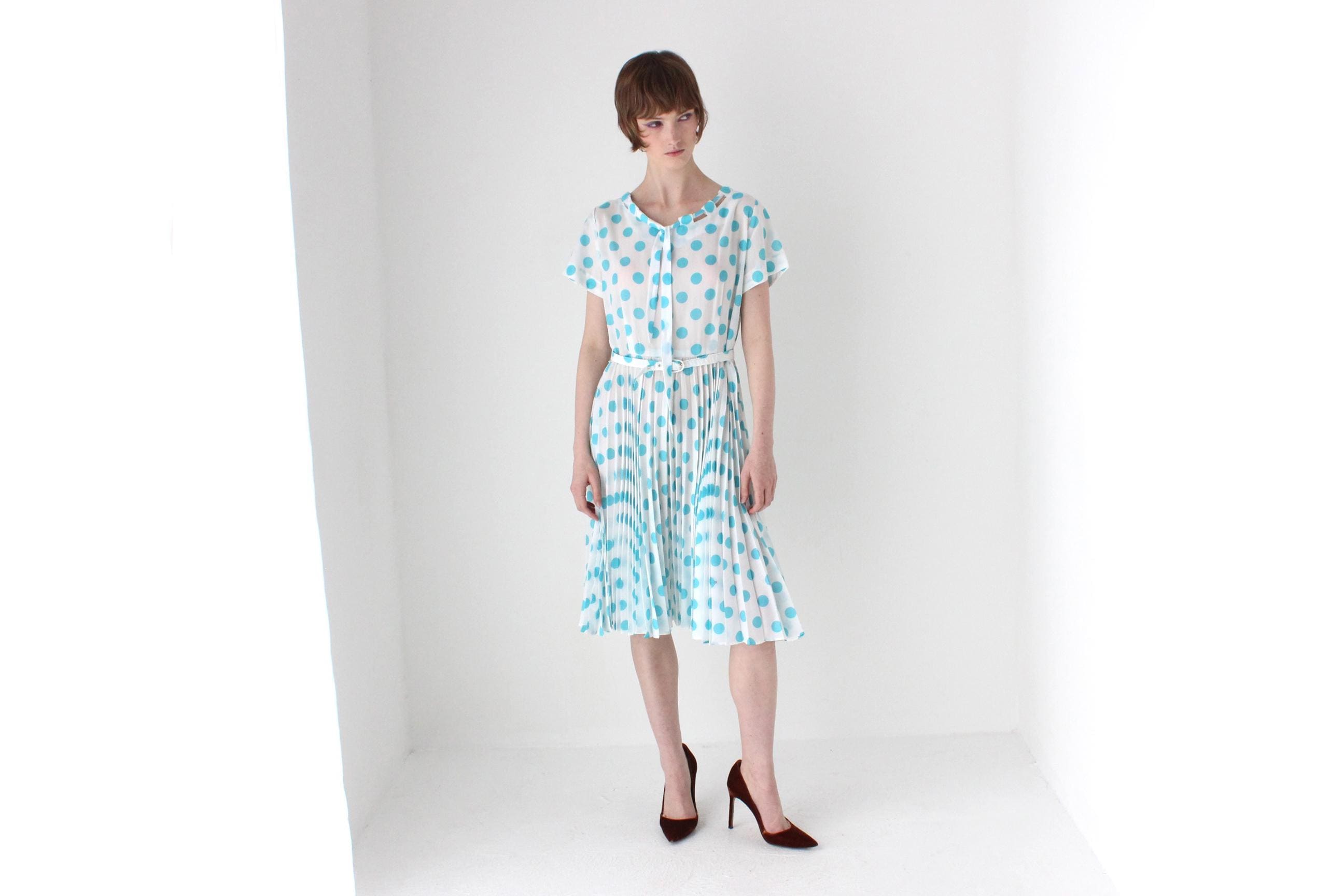 1950s Pleated Polka Dot Garden Party Dress