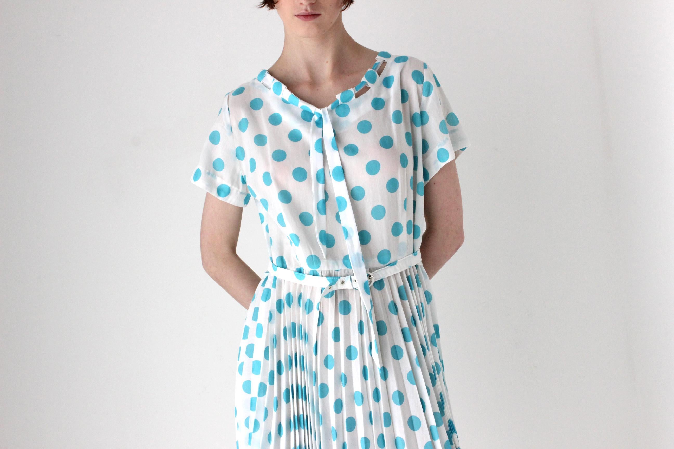 1950s Pleated Polka Dot Garden Party Dress